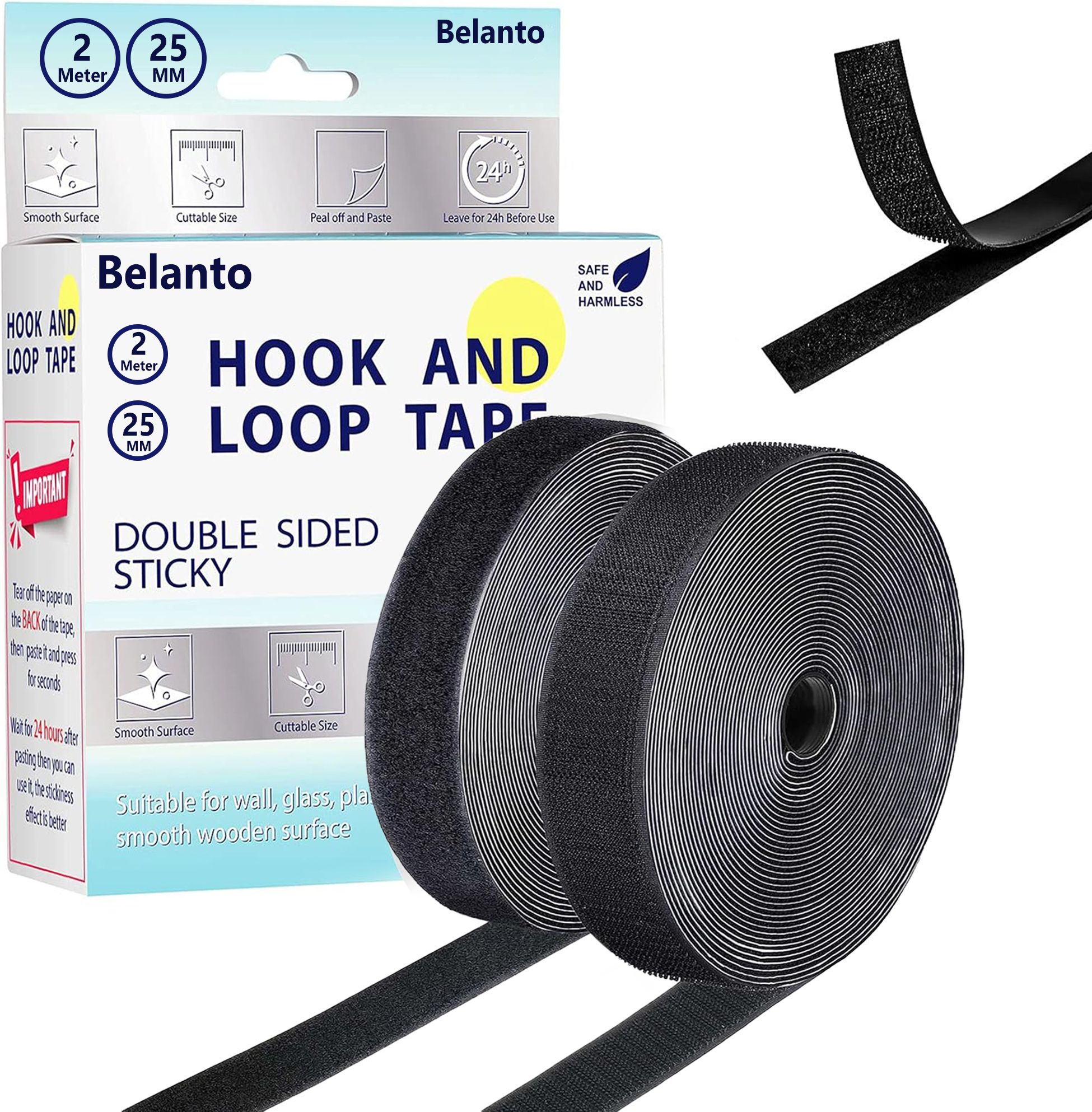 Self Adhesive Hook and Loop Tape for Mosquito Net Mounting Office Home 2m x 25mm Stick-on Velcro
