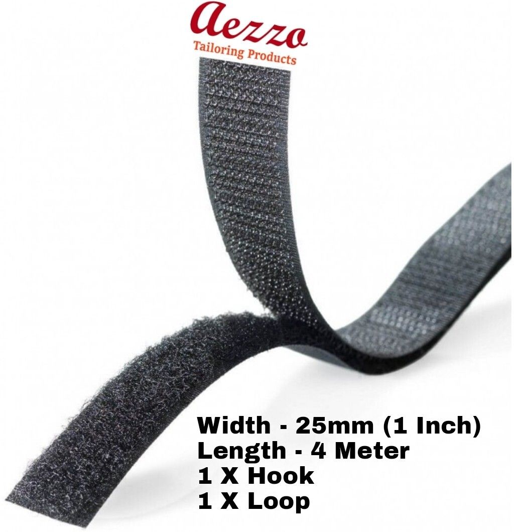 Black Velcro Hook + Loop Sew-on Fastener tape roll strips 4 Meter Length 1 Inch (25mm) Width. Use in Sofas Backs, Footwear, Pillow Covers, Bags, Purses, Curtains etc. (4 Meter Black) Sew-on Velcro-image-1