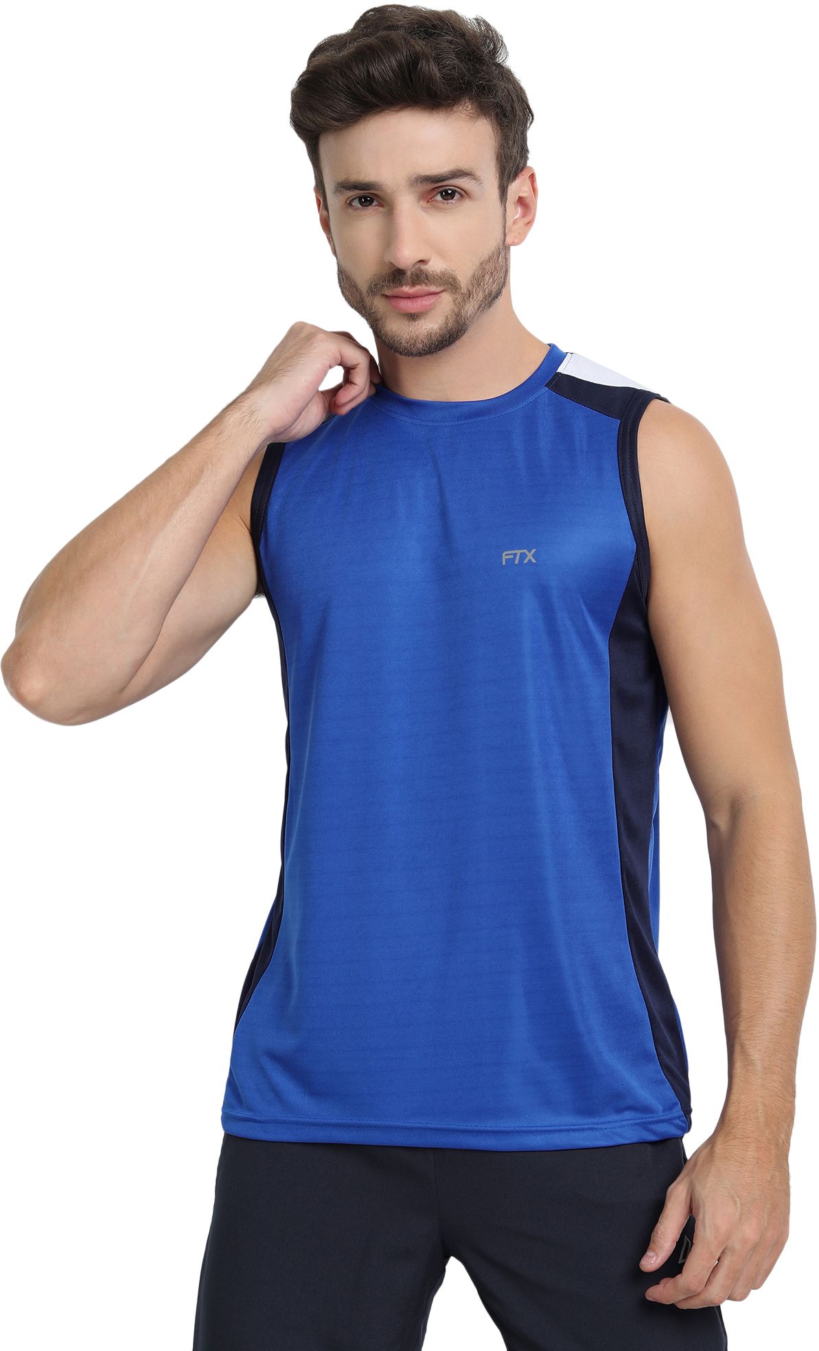FTX Men Colorblock Round Neck Blue Vest Men Vest-picture-35