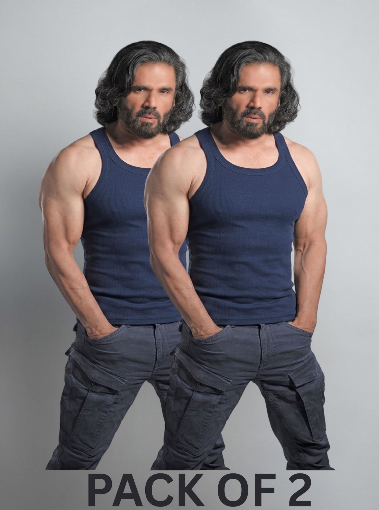 Pack of 2 Premium Blue Cotton Vest Size 75 Men Vest-image-1