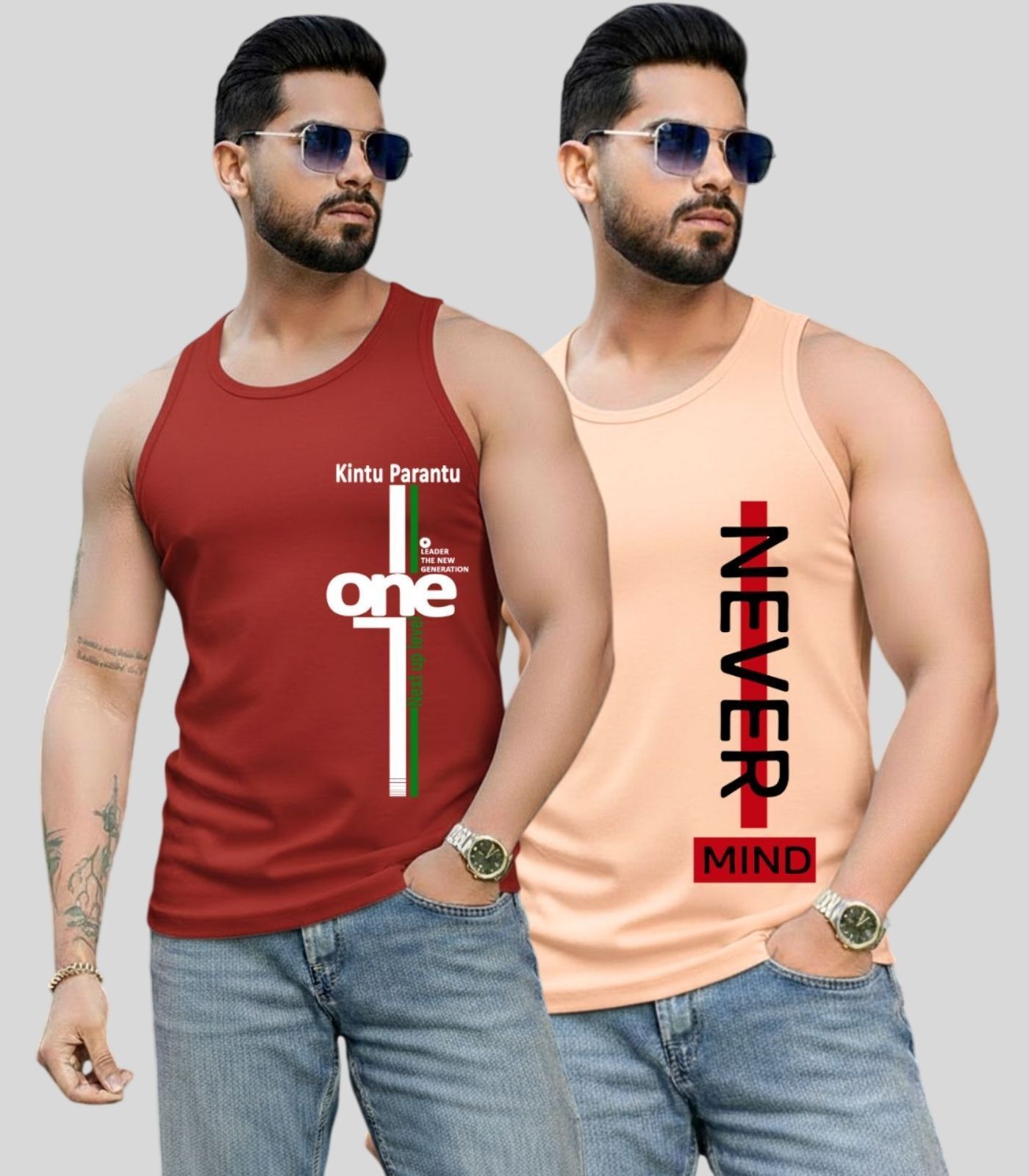 parona Pack of 2 Mens Printed Round Nack Casual Vest Men Vest-picture-25