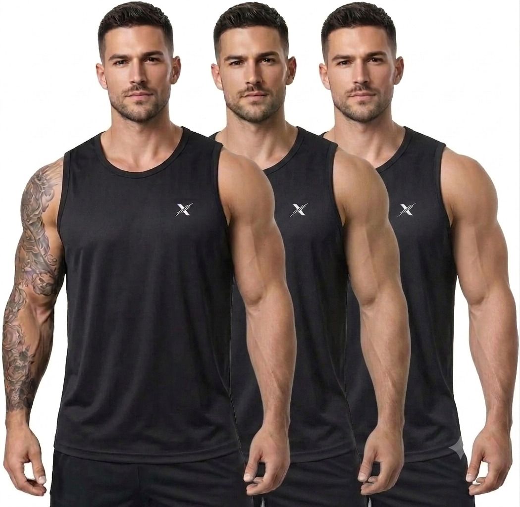 Pack of 3 Men Solid Sleeveless Sports Vest | Quick Dry Gym & Workout Tank Top Men Vest-image-43