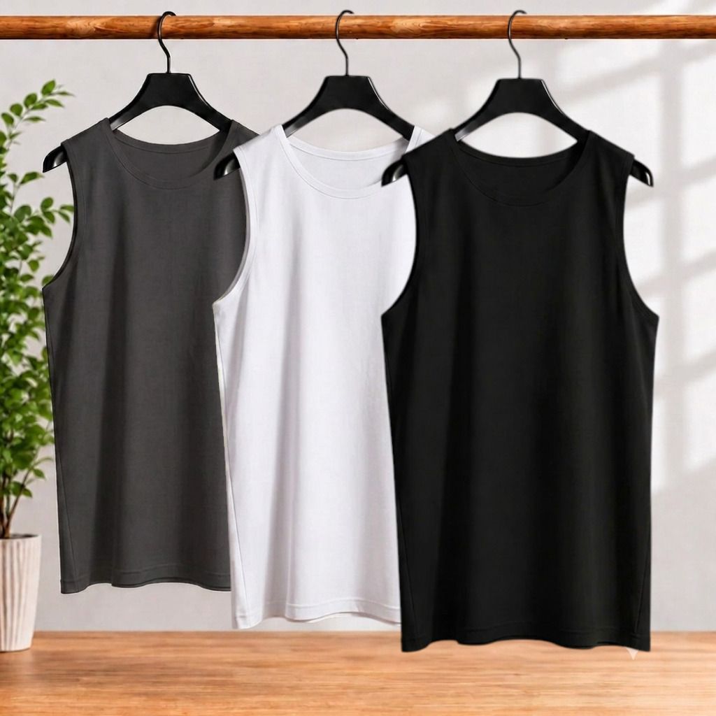 Pack of 3 Solid Print Combo Polyster Sando For Men Men Vest Men Vest-image-9