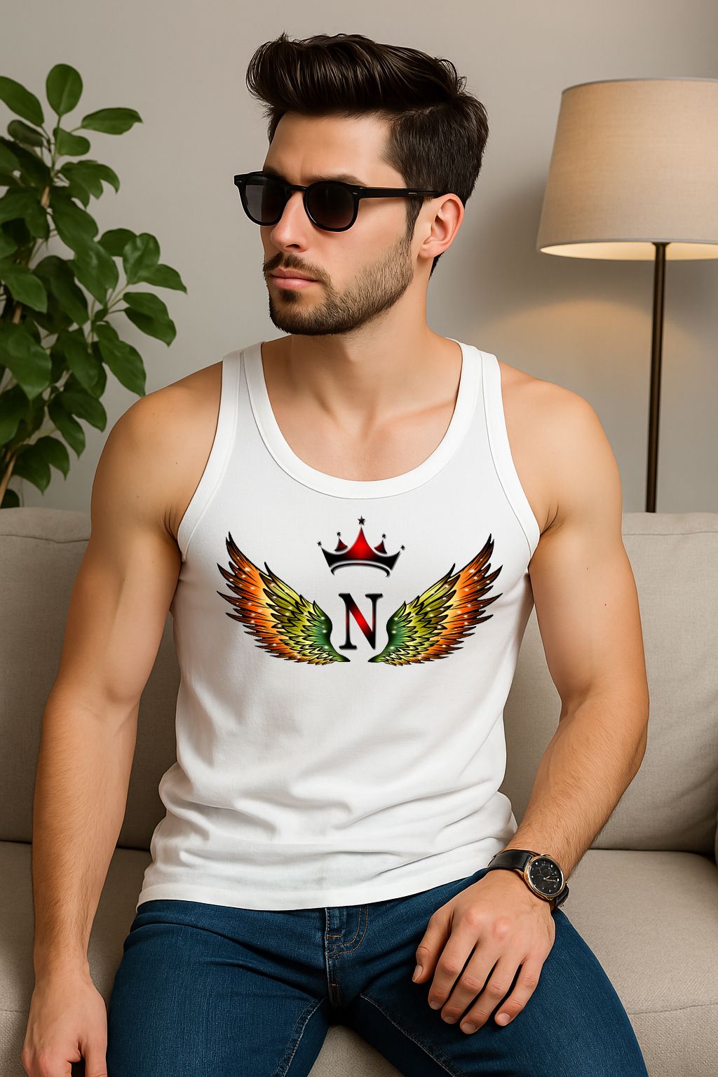 safashion Mens White Printed M COLOR WING CROWN1 Sando/Vest Men Vest-picture-10