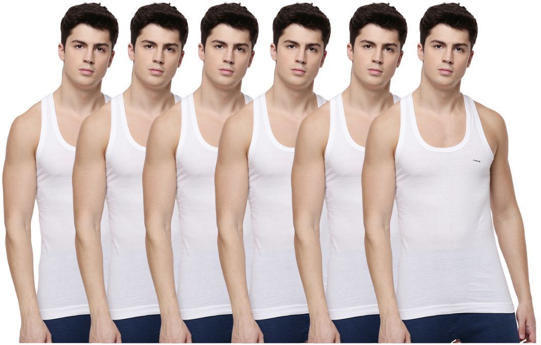 Pack of 6 Dollar Lehar Men Combed Cotton Round Neck Vest -Pack of 6- White Men Vest