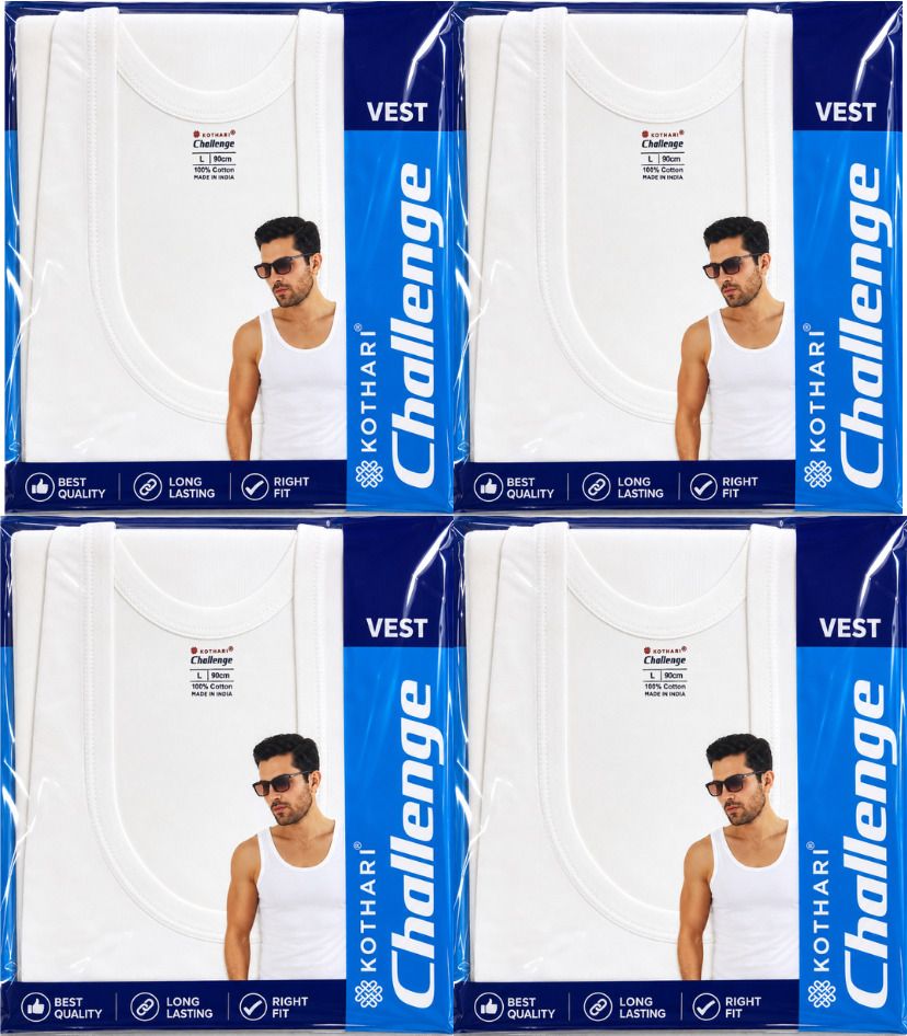 kothari challenge Pack of 4 CHALLENGE WHITE RN Men Vest-picture-42