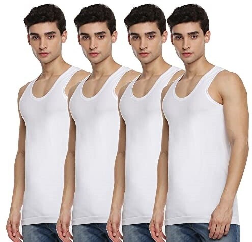 ramraj cotton Pack of 4 White Scoop Neck Sleeveless Cotton Undershirt Men Vest-picture-39