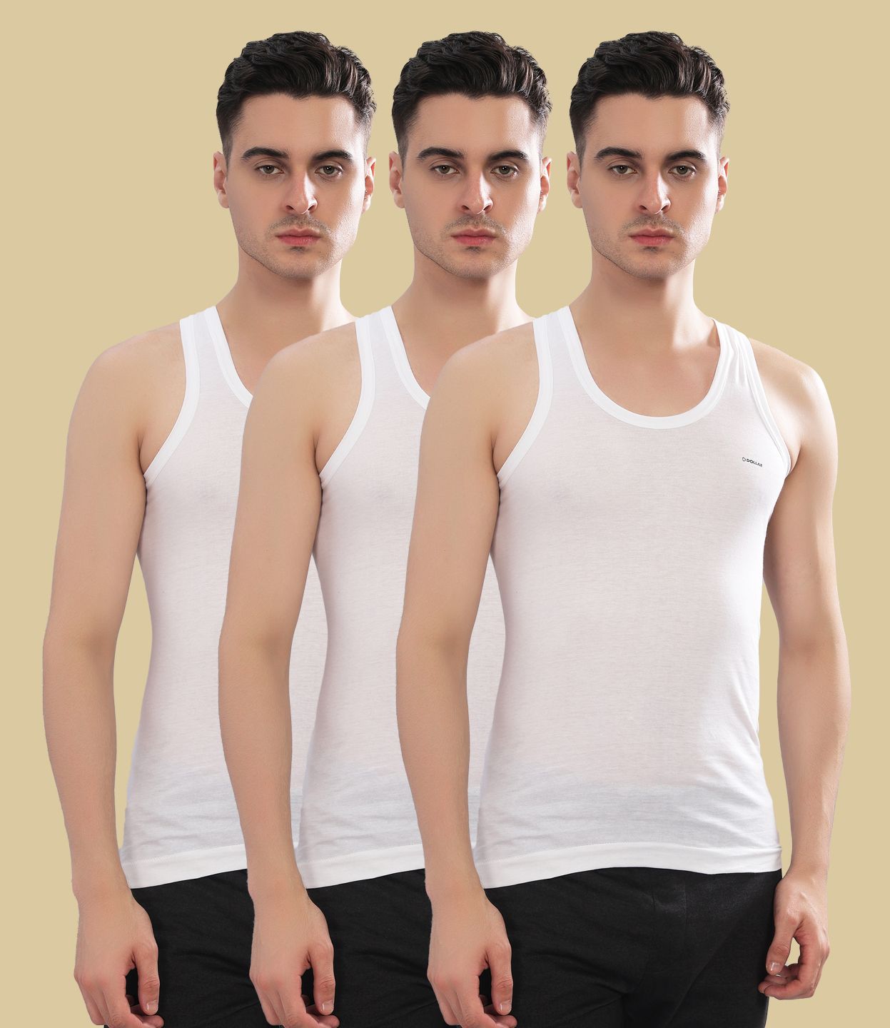 Pack of 3 Fine RN Combed Cotton Shrinkless Men Vest