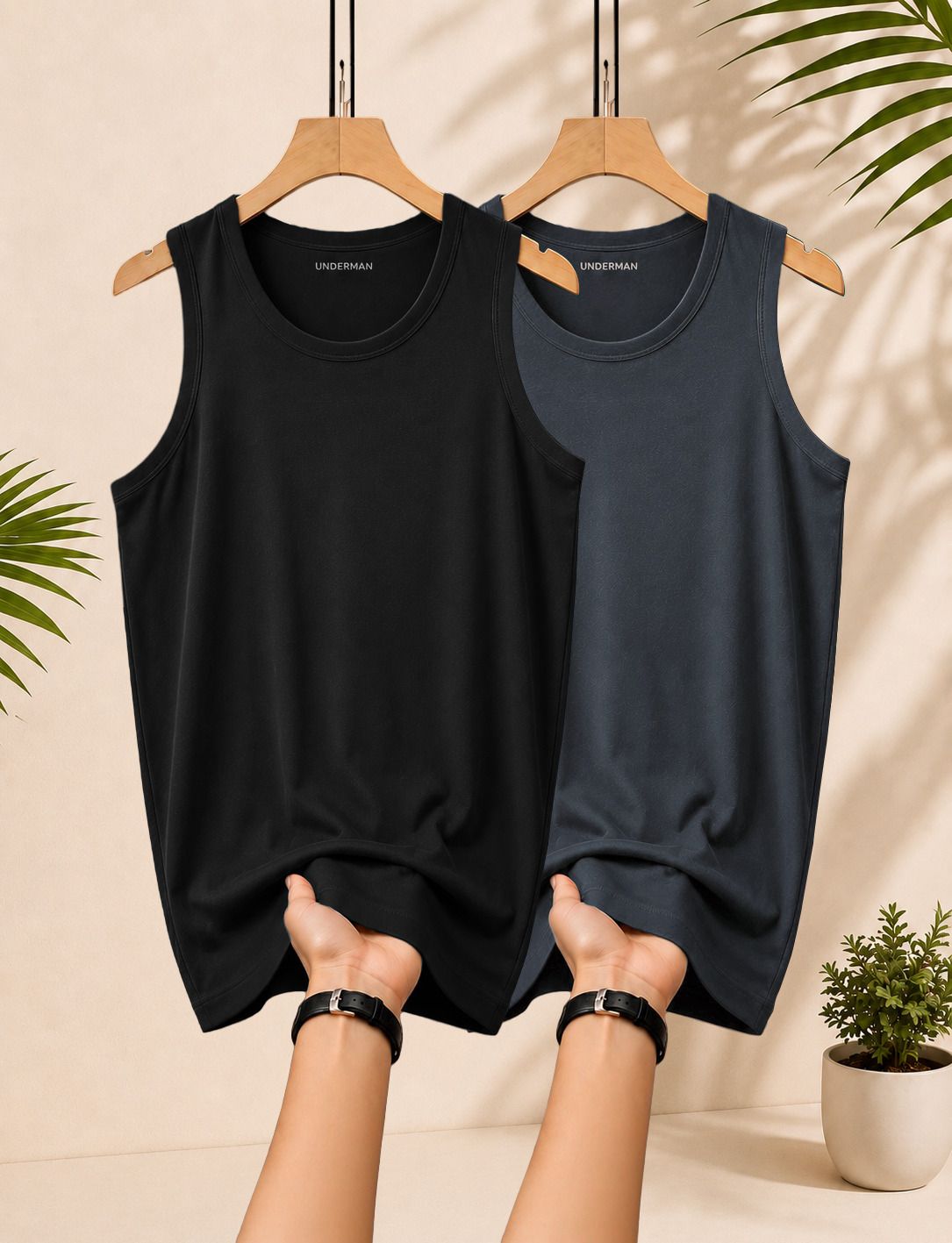 Pack of 2 Sleeveless Solid Men Vest-image-18