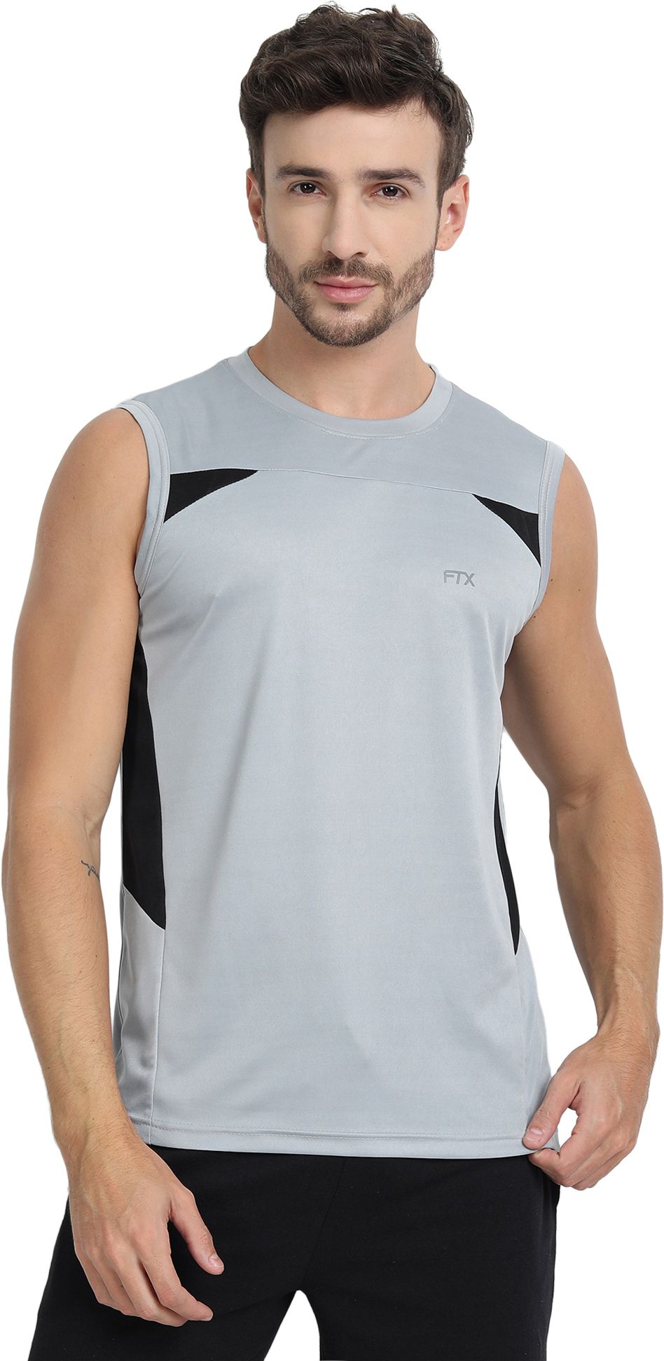 FTX Men Colorblock Round Neck Grey Vest Men Vest-picture-24