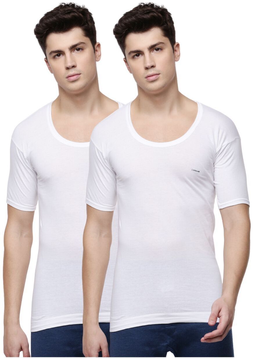 Pack of 2 Dollar Lehar Men Combed Cotton Round Neck With Sleeve Vest -Pack of 2- White Men Vest-picture-13
