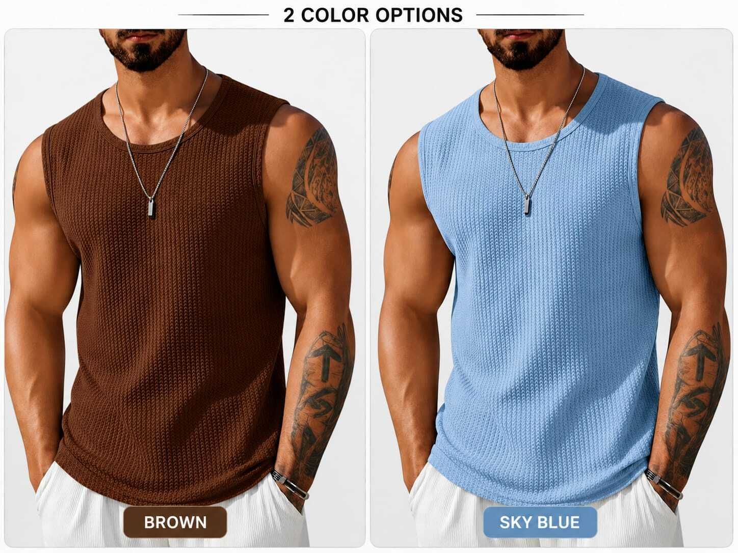 Pack of 2 C2-Lycra-VEST-Blue-Brown Men Vest-image-3