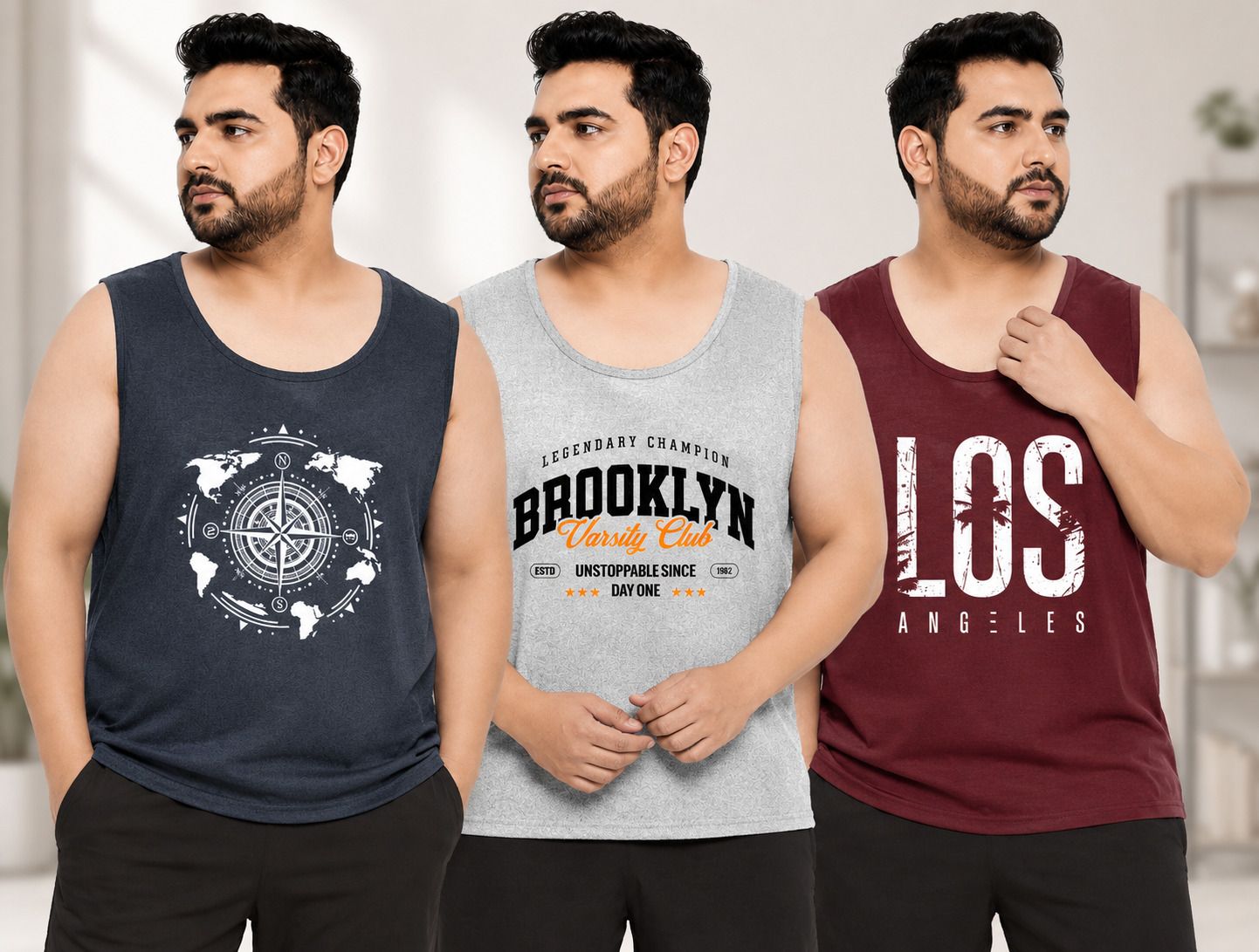 Pack of 3 Mens Printed Vest Men Vest-image-3