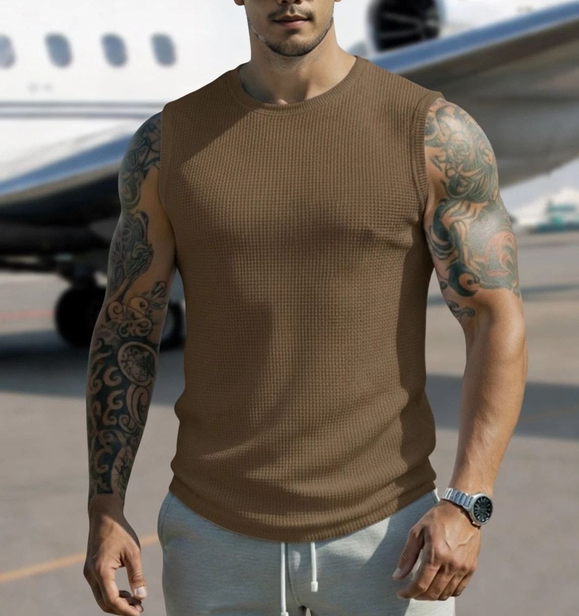 underbukse Men's Round Neck Waffle for Gym, Running and Outdoor Vest Men Vest-picture-2