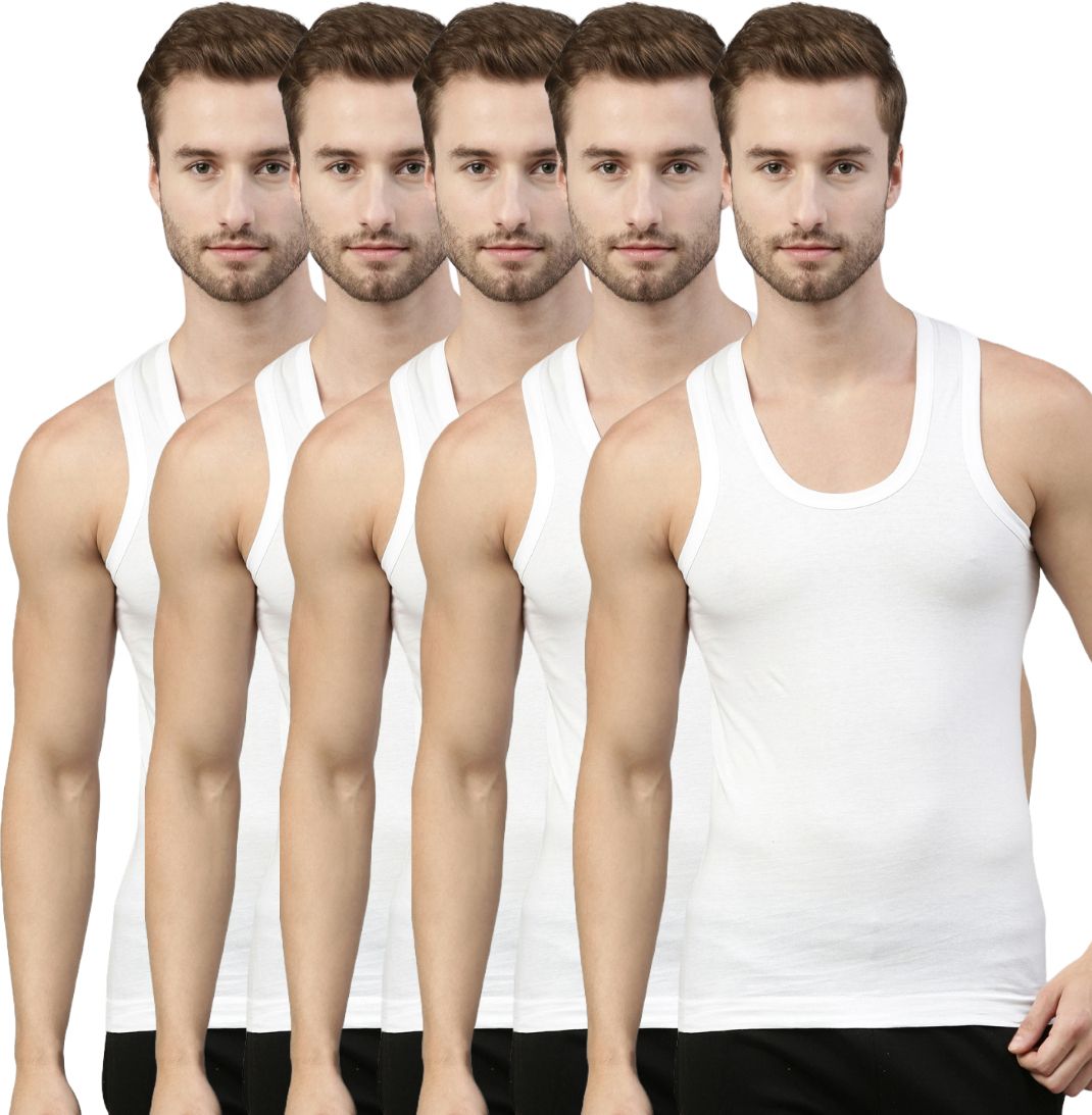Pack of 5 100% Combed Cotton Itch -Free U-Neck Sleeveless White Men Vest