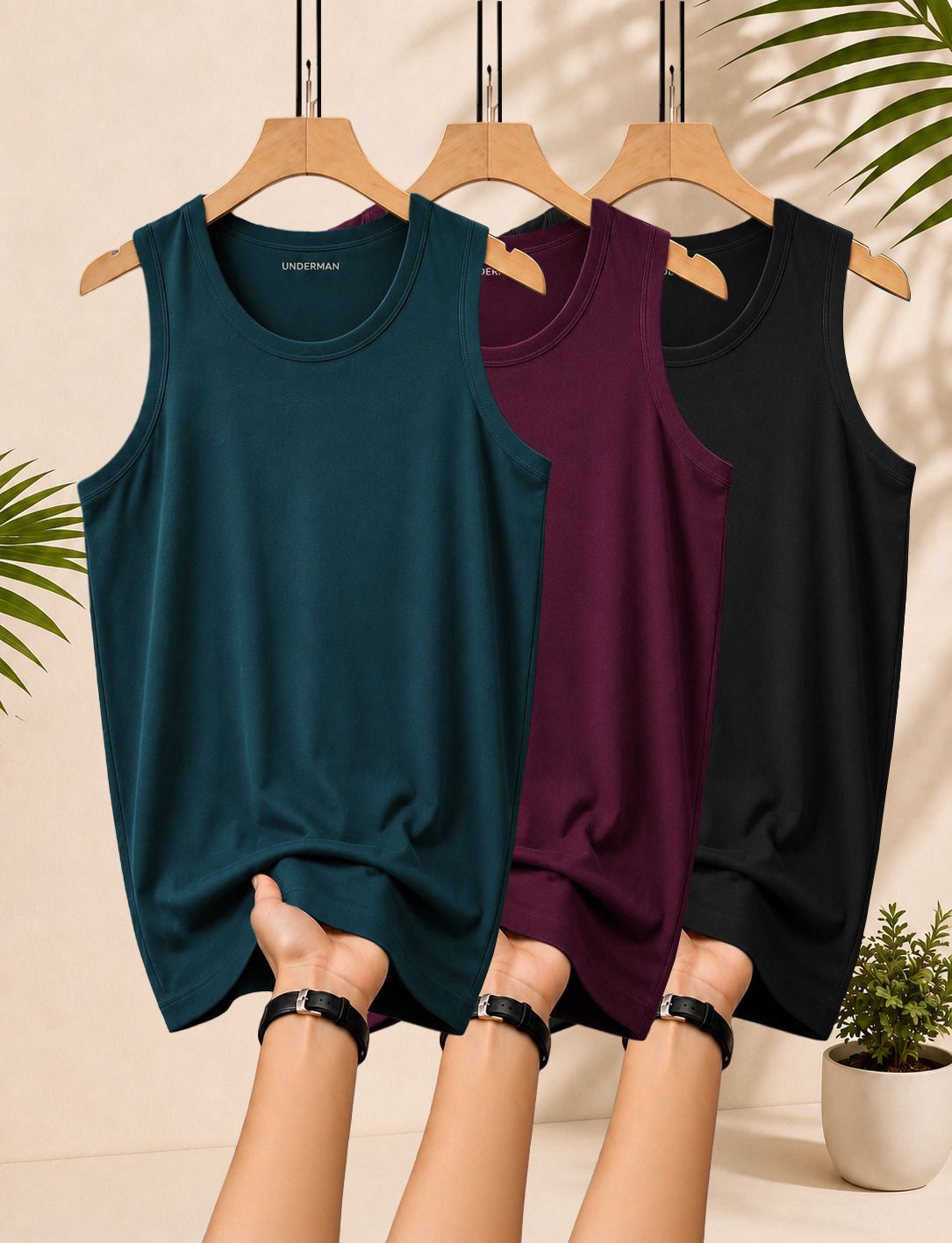 underman Pack of 3 Sleeveless Solid Men Vest-picture-10
