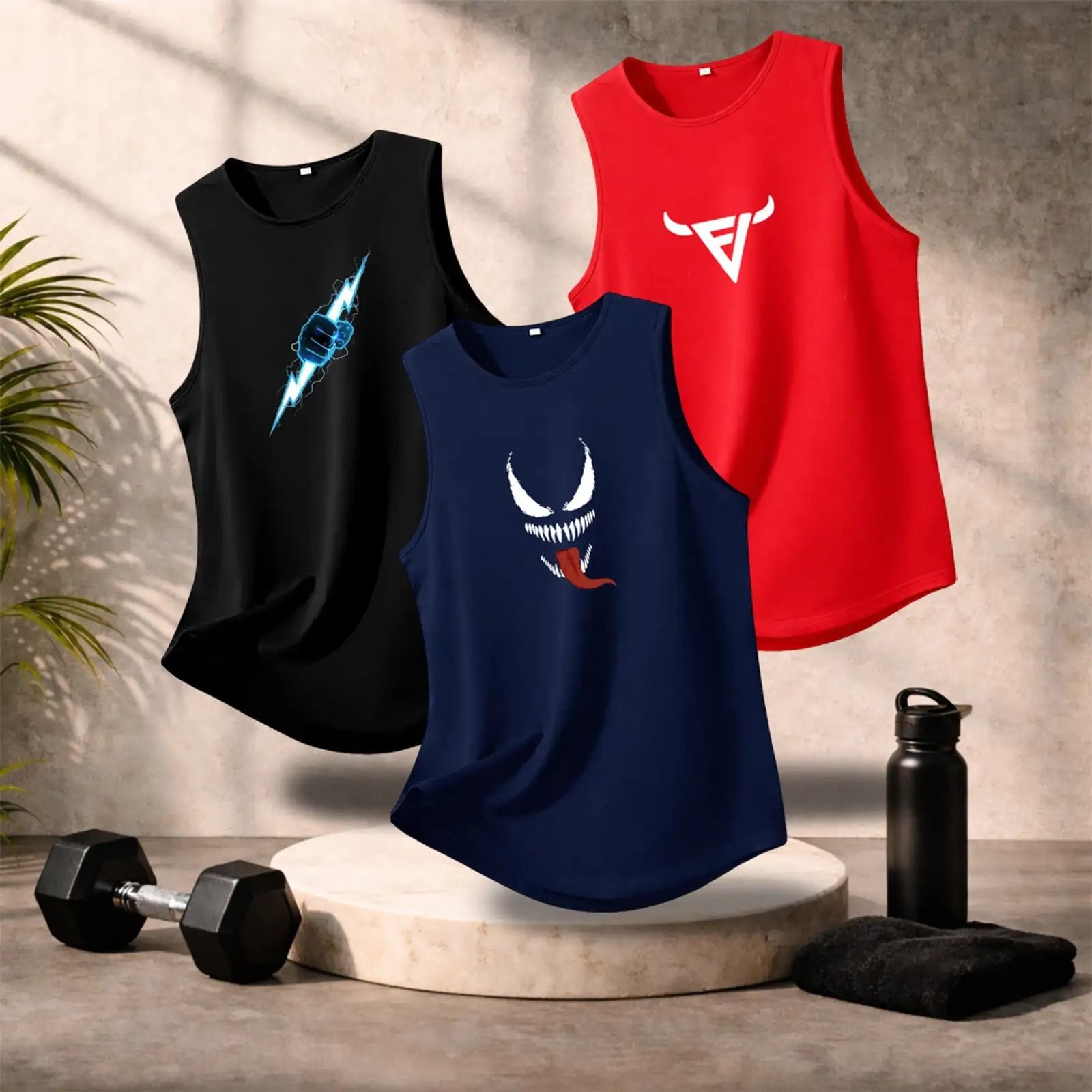 benlay Pack of 3 Men Printed Sleeveless Sports Vest | Quick Dry Gym & Workout Tank Top Men Vest-picture-18