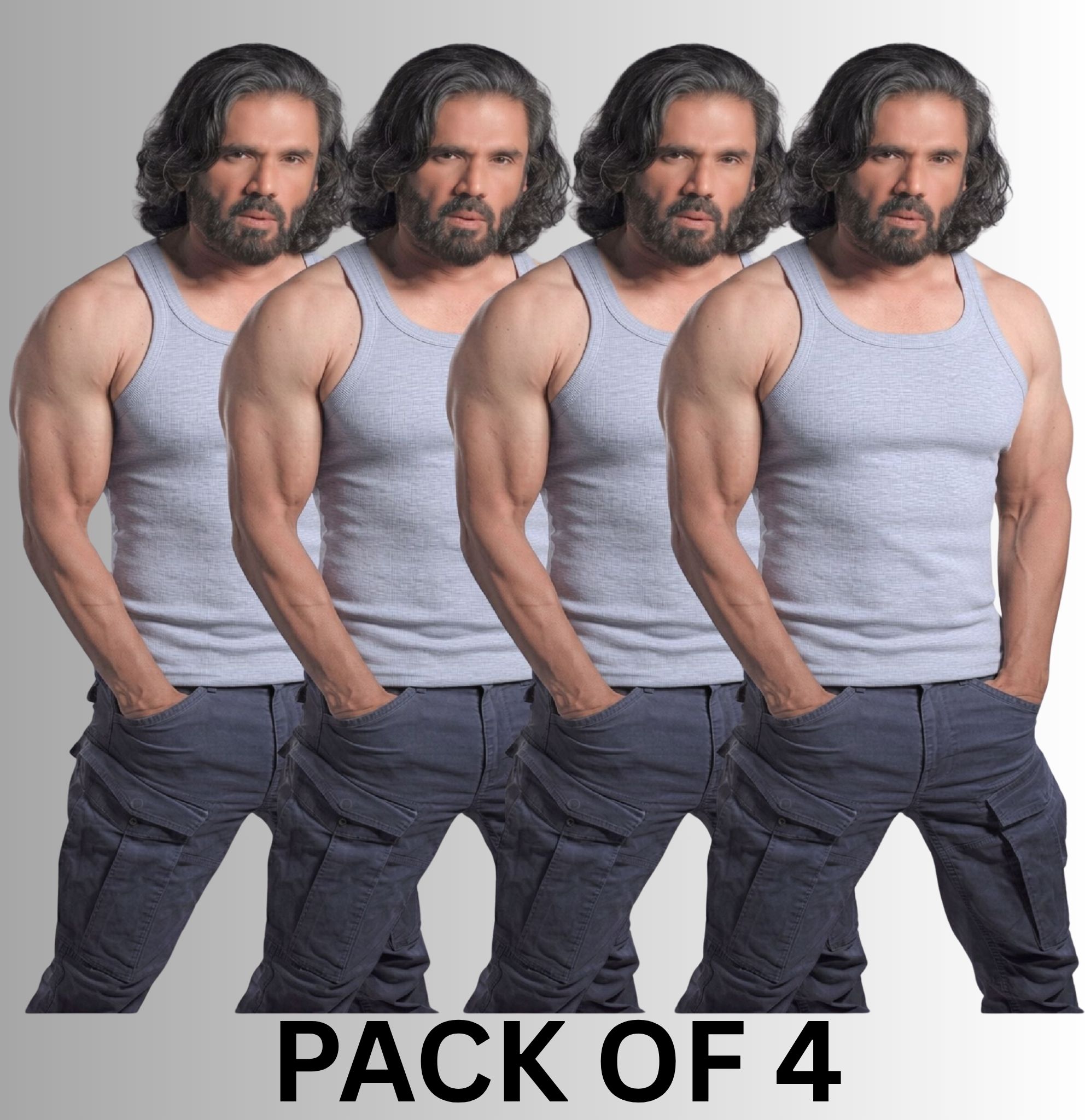 sportzone Pack of 4 Premium Men's Cotton Vest Grey Size 100 Men Vest-picture-41