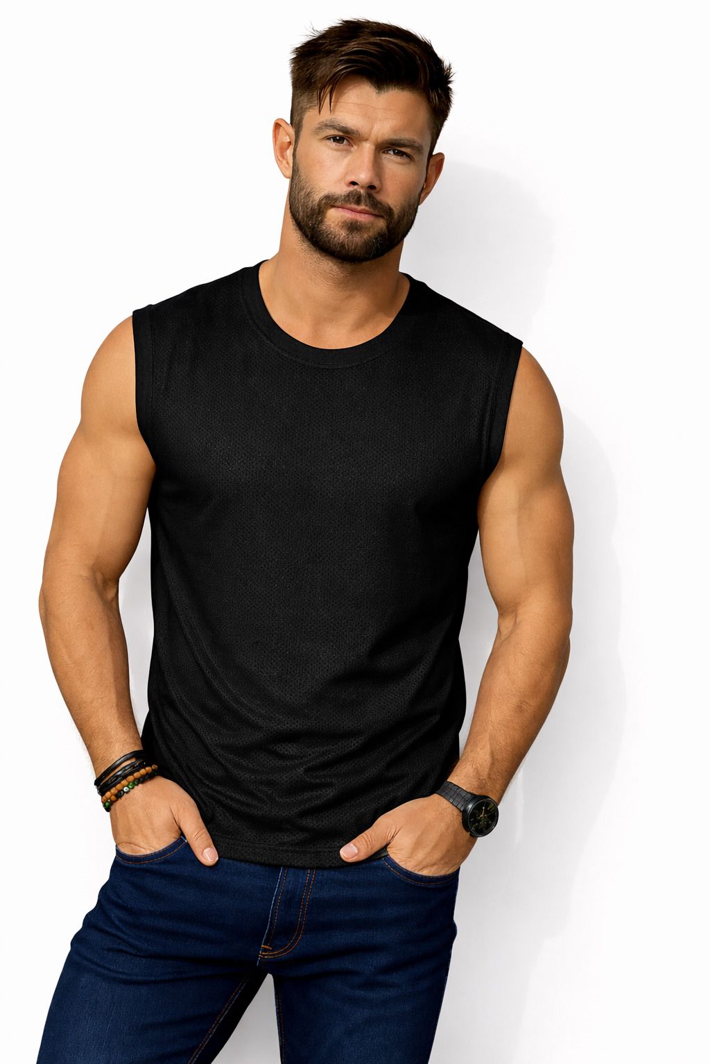 gatiman Men's White Sleeveless Gym Vest | Sports Fitness & Casual Wear Men Vest-picture-2