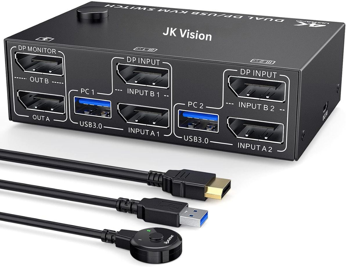 JK Vision KVM Switch 2 Computer 2 Monitors, USB 3.0 Vision Dual Monitors 24 inch Blu-ray Player