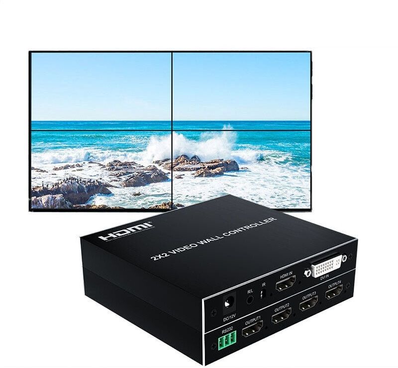 microware 1080P 2x2 Video Wall Controller 2x2 Screen Video Controller with 4 Output Ports 32 inch Blu-ray Player-image-5