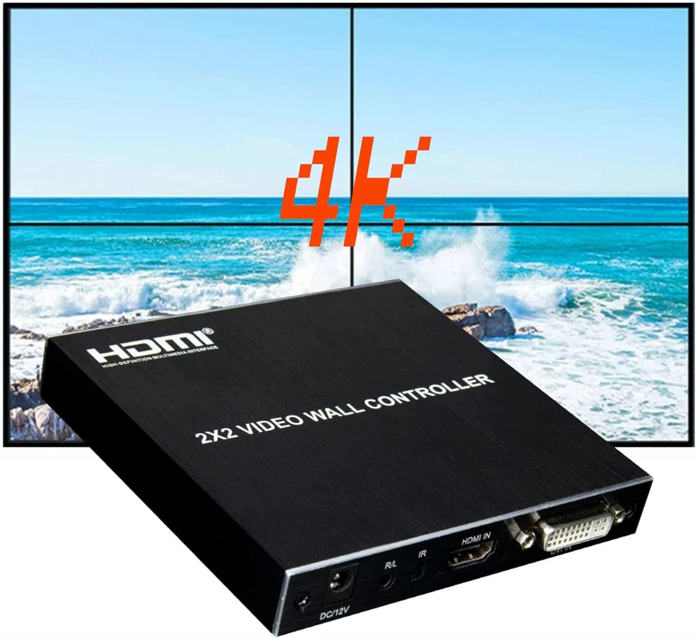microware 2x2 HDMI Video Wall Controller Multi Screen 4 TV Splicing Box Splicer 180° Flip 32 inch Blu-ray Player image 1