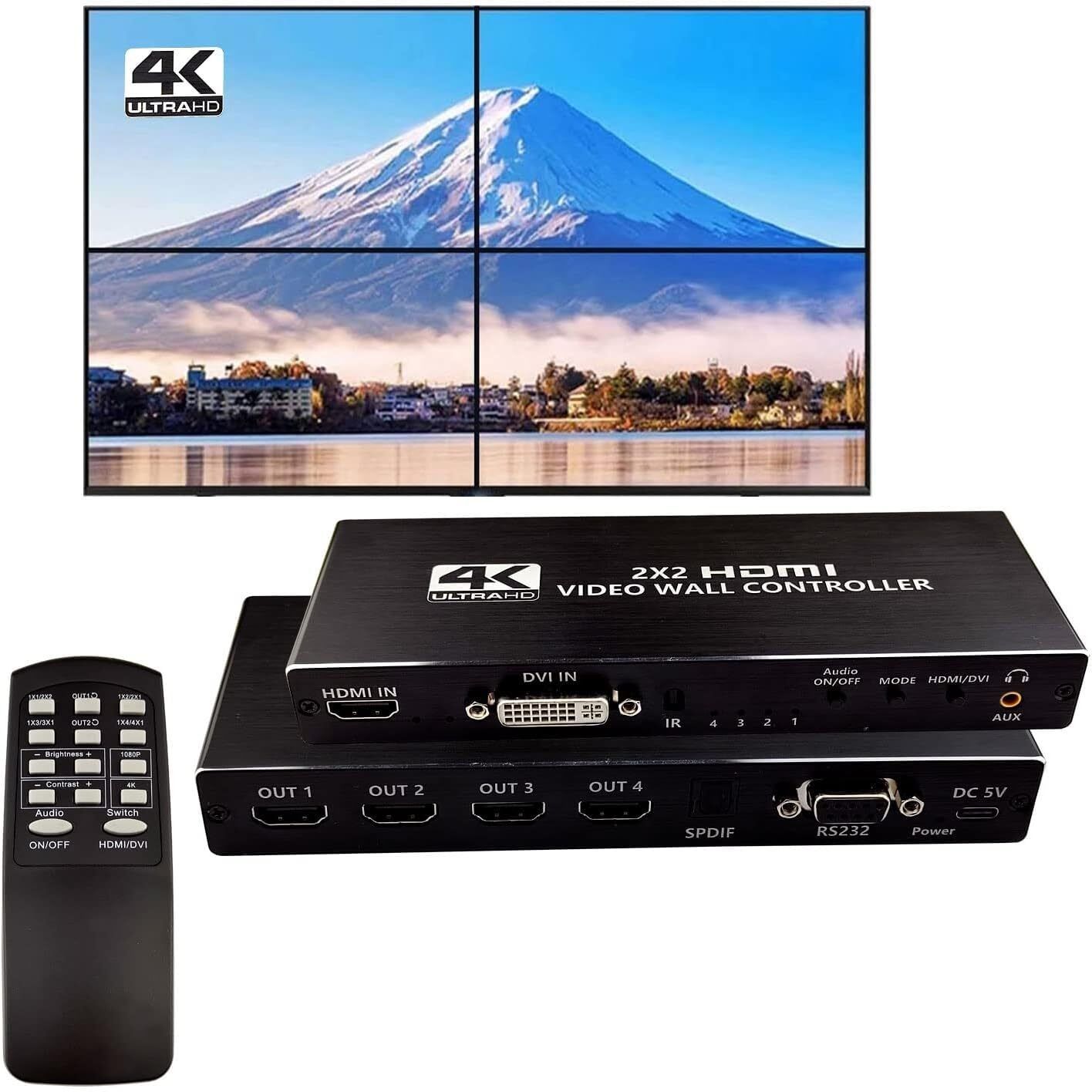 atdaraz 2x2 HDMI Video Wall Controller, 1080P@60Hz HDMI DVI TV Wall Processor with Audio 32 inch Blu-ray Player-image-4