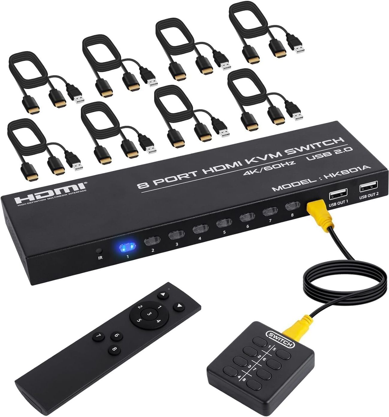 Etzin 4K@60Hz HDMI KvM Switch 8 Port, HDMI kVM Switch for 8 PC Sharing 4K Monitor 0 inch Blu-ray Player