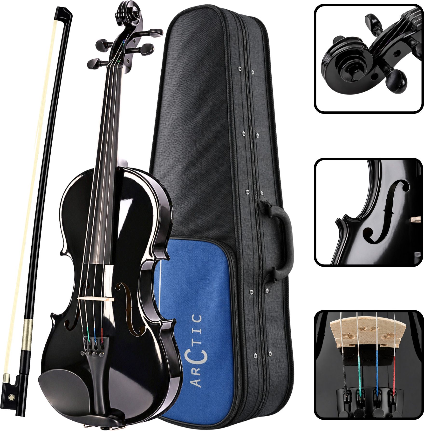 AR-PVK-02 | Black Violin with Bow, Rosin, Hard case 4/4 Classical (Modern) Violin-image-35