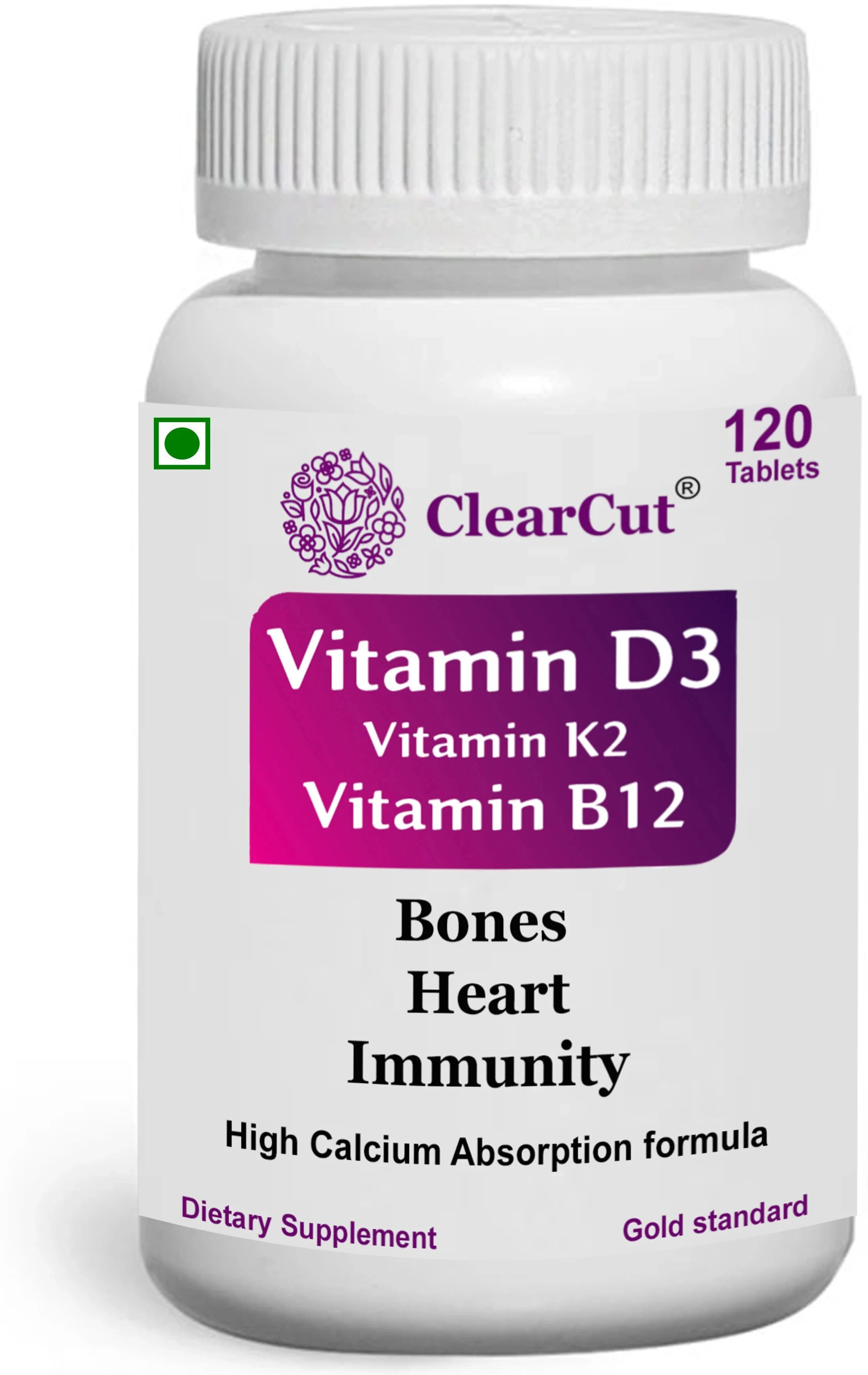 clearcut Vitamin D3 Vitamin K2 Vitamin B12 Calcium Tablets 120-picture-12