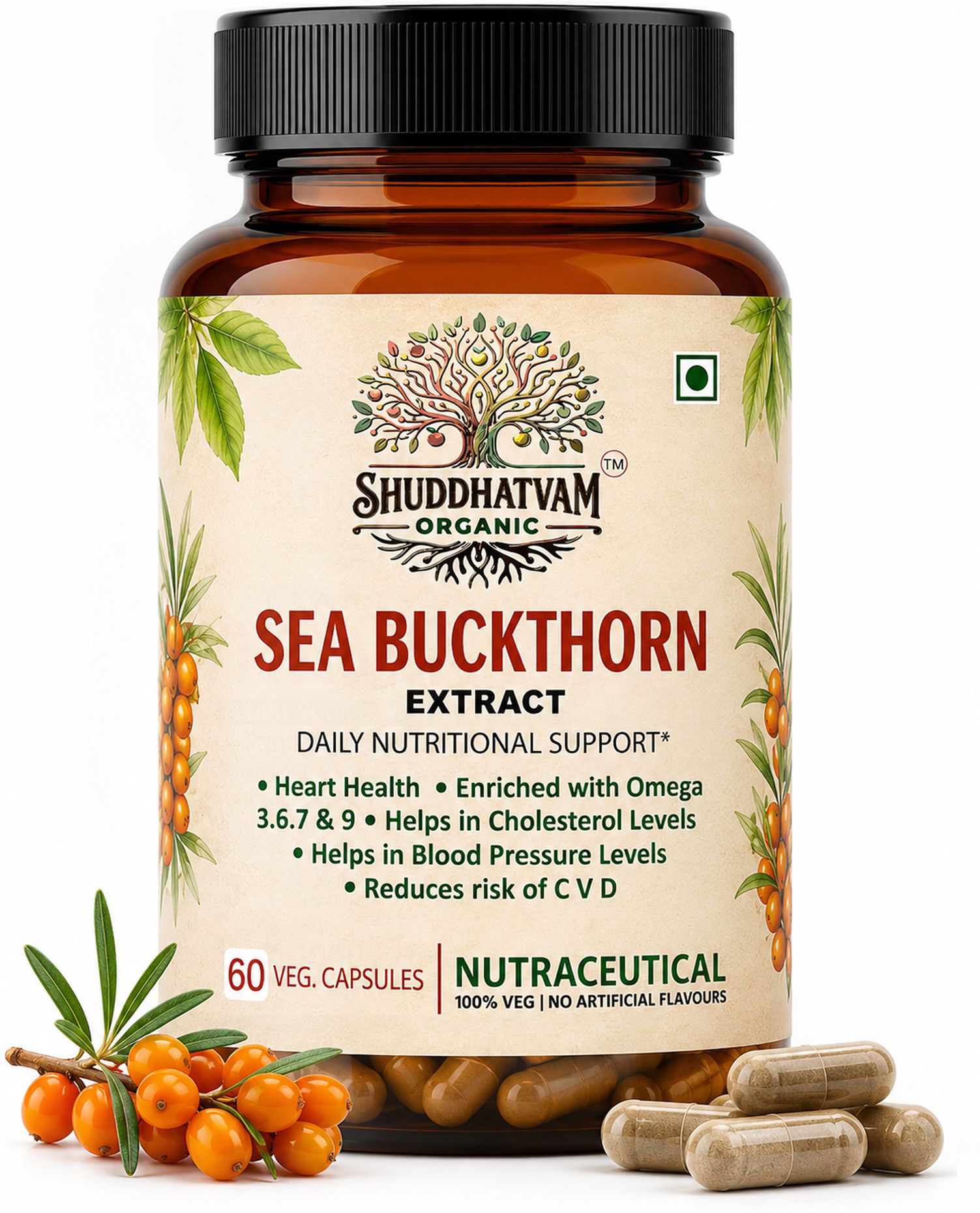 shuddhatvam organic Sea Buckthorn Heart Health Capsules | Omega 3,6,7,9 For Skin, Hair & Immunity-picture-33