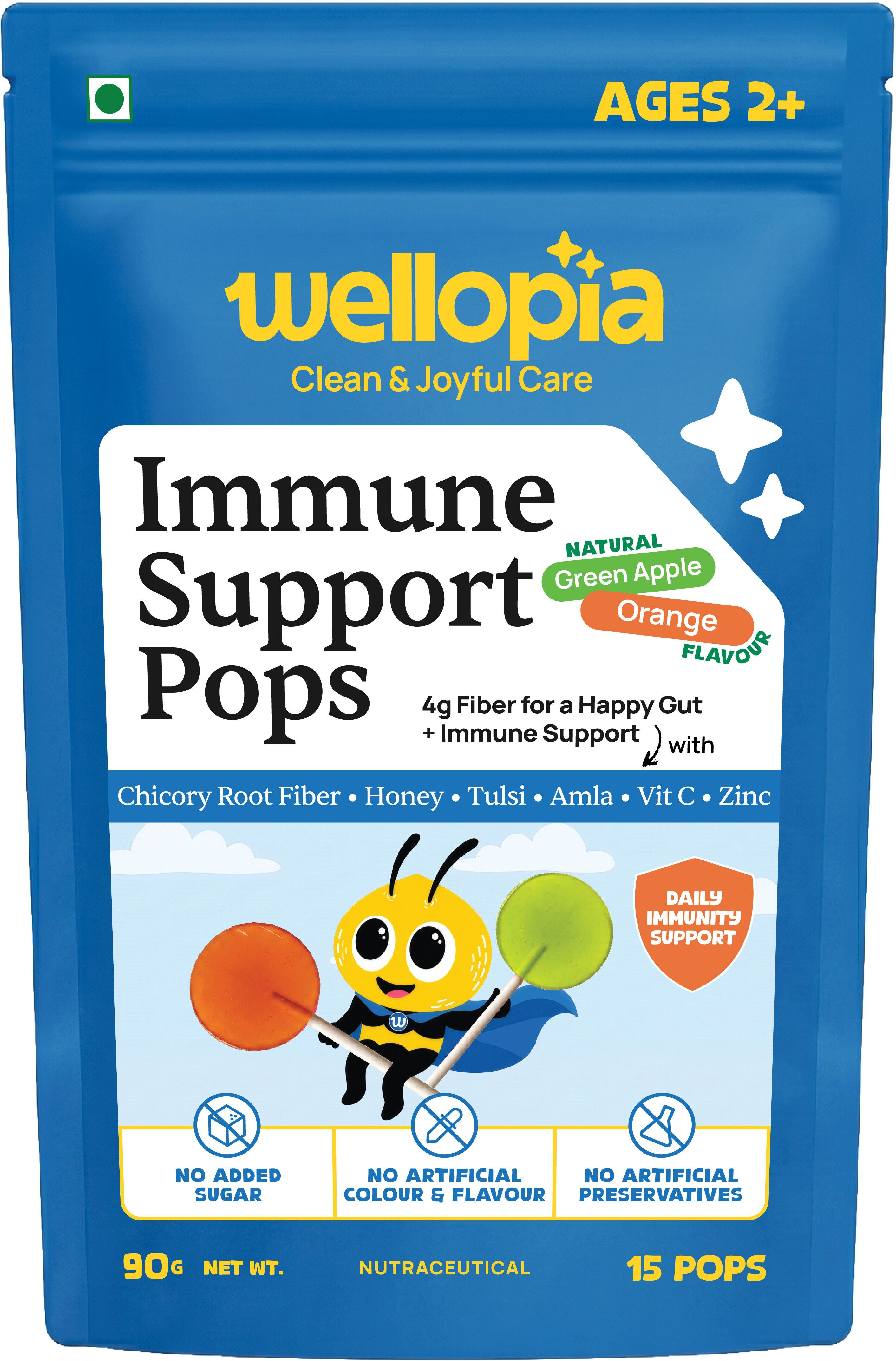 wellopia Immune Support Pops for Kids, Green Apple & Orange Flavour, 4g Prebiotic-picture-14