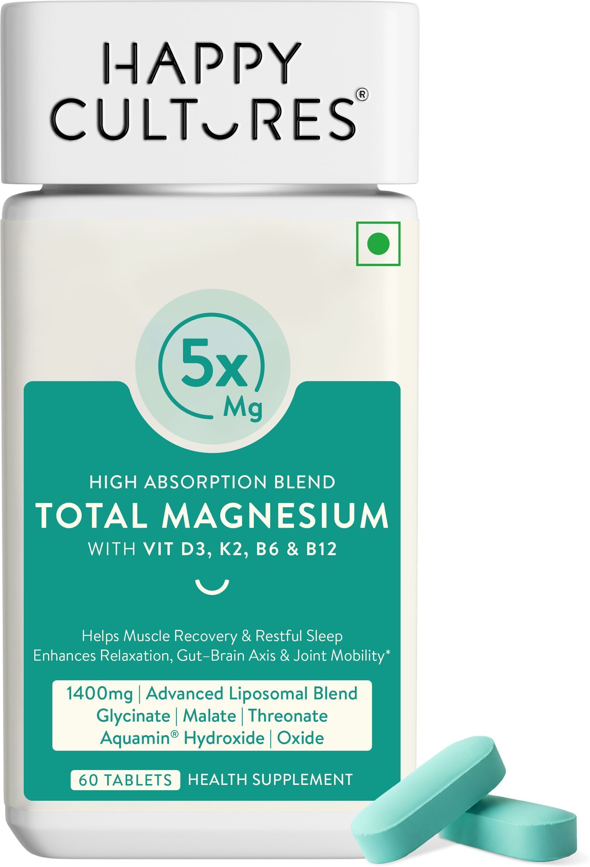 happy cultures 1400mg 5X Total 440mg Elemental Magnesium | Vitamin D3, K2| Sleep, Muscle, Heart-picture-24