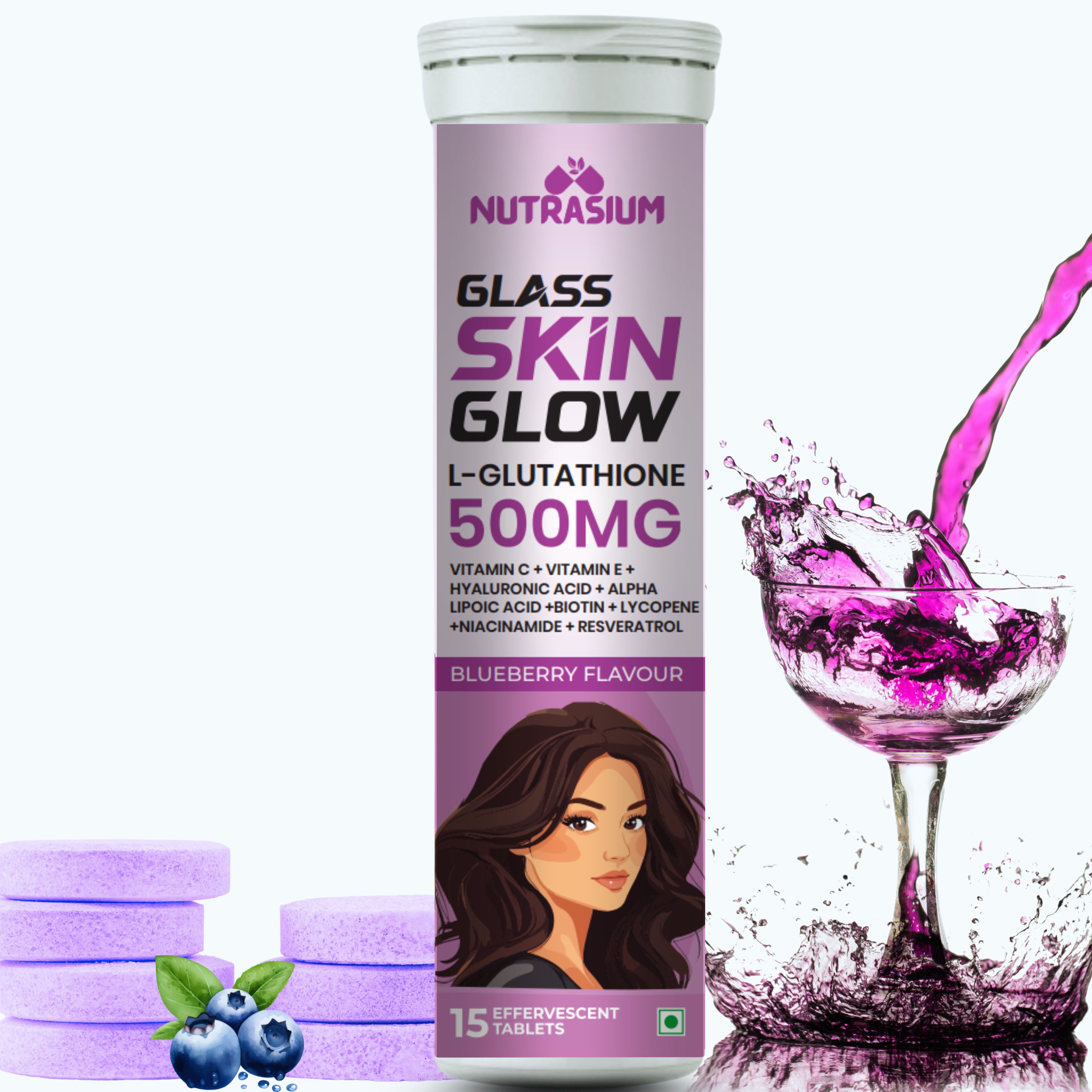 Glutathione 500 mg Resveratrol & Niacinamide For Glass Skin Glow | 15 Fizz Tabl-image-6
