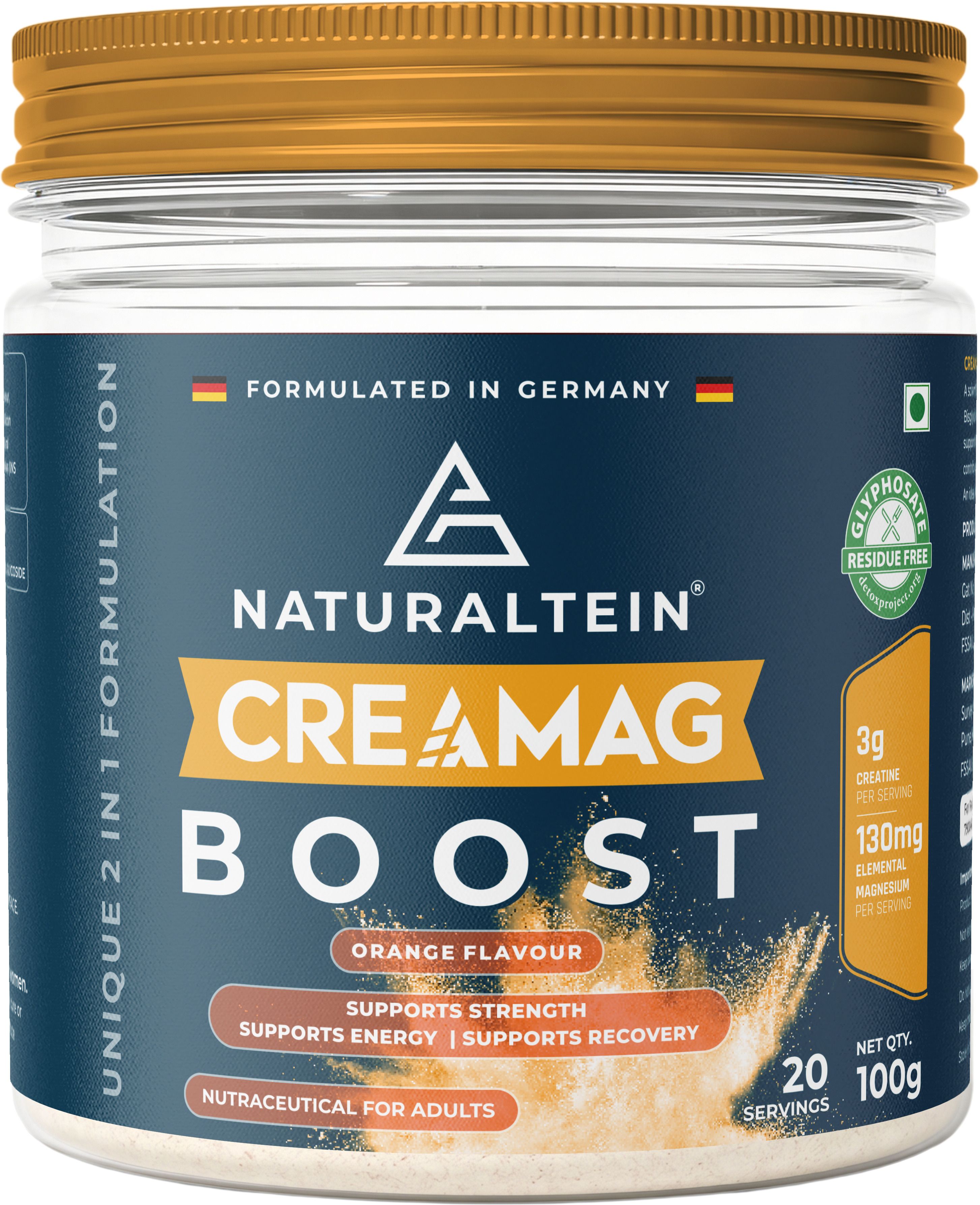naturaltein CreaMag Boost 3g Creatine with 130mg Elemental Magnesium| (Orange)-picture-17