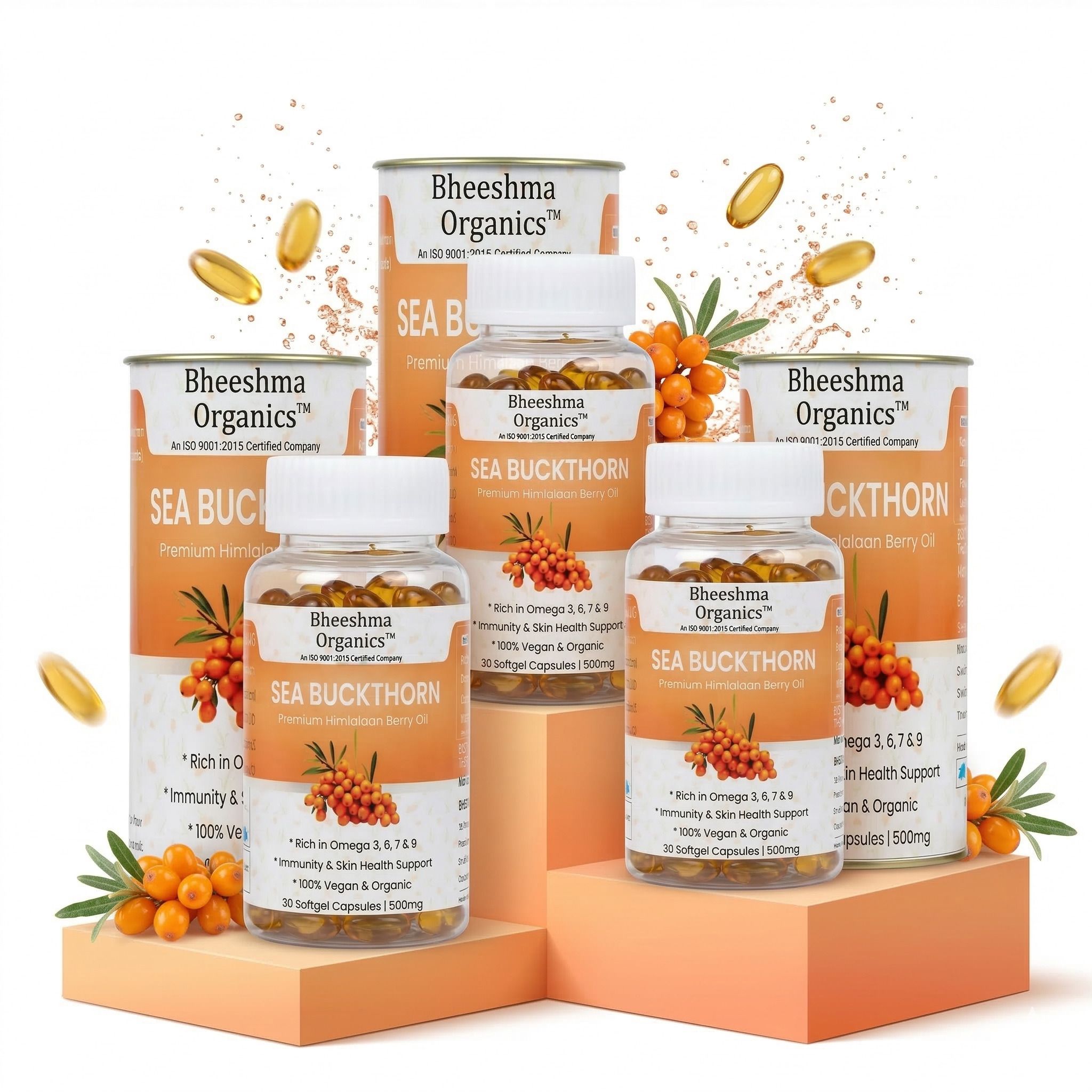 bheeshma organics Sea Buckthorn Oil Capsules 500mg (Pack of 3X30) | Omega 3 6 7 9-picture-29