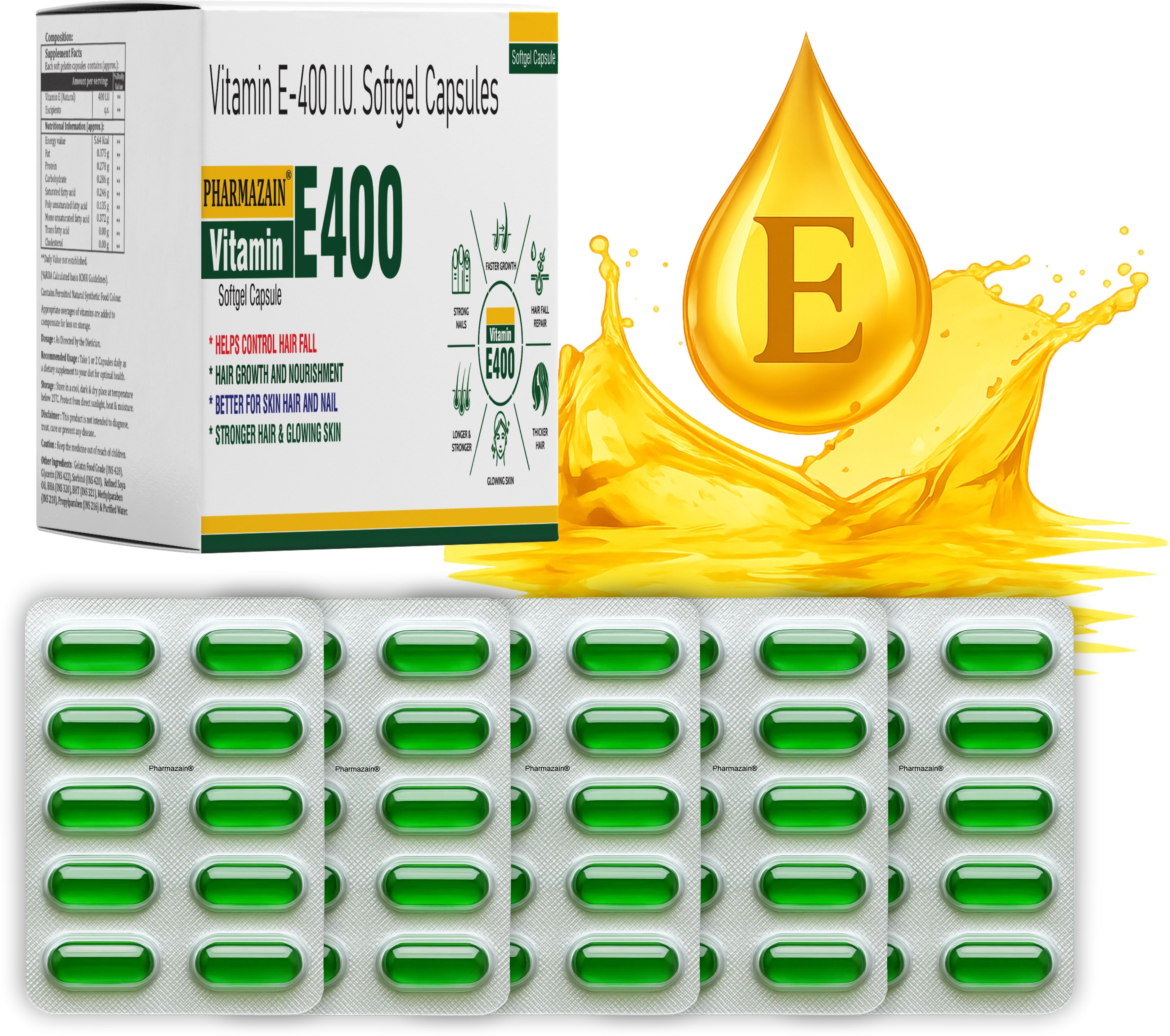 Vitamin E 400 IU Softgel Capsules | For Hair, Skin and Nail Care 50 Softgel Caps