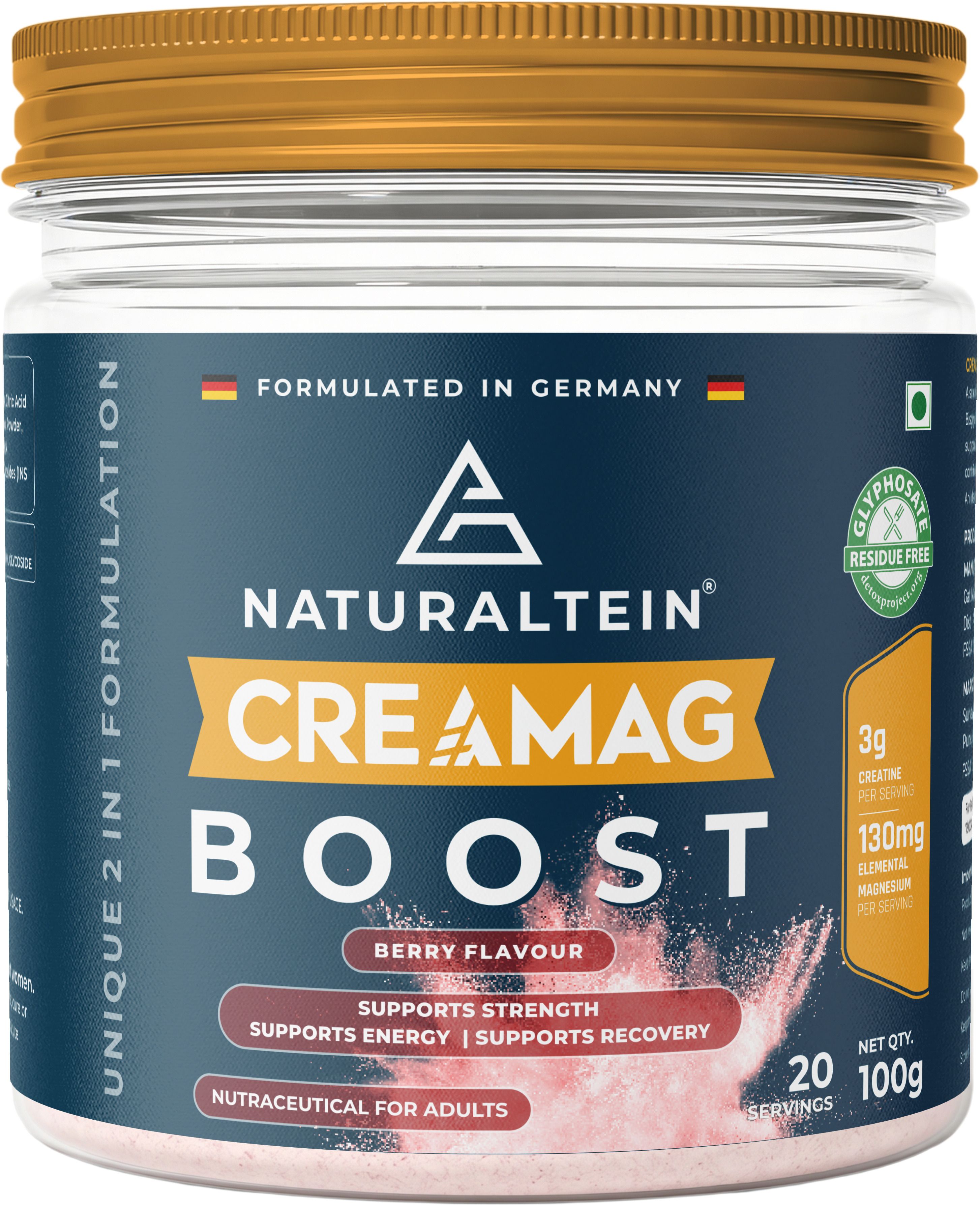 naturaltein CreaMag Boost 3g Creatine with 130mg Elemental Magnesium| (Berry)-picture-32