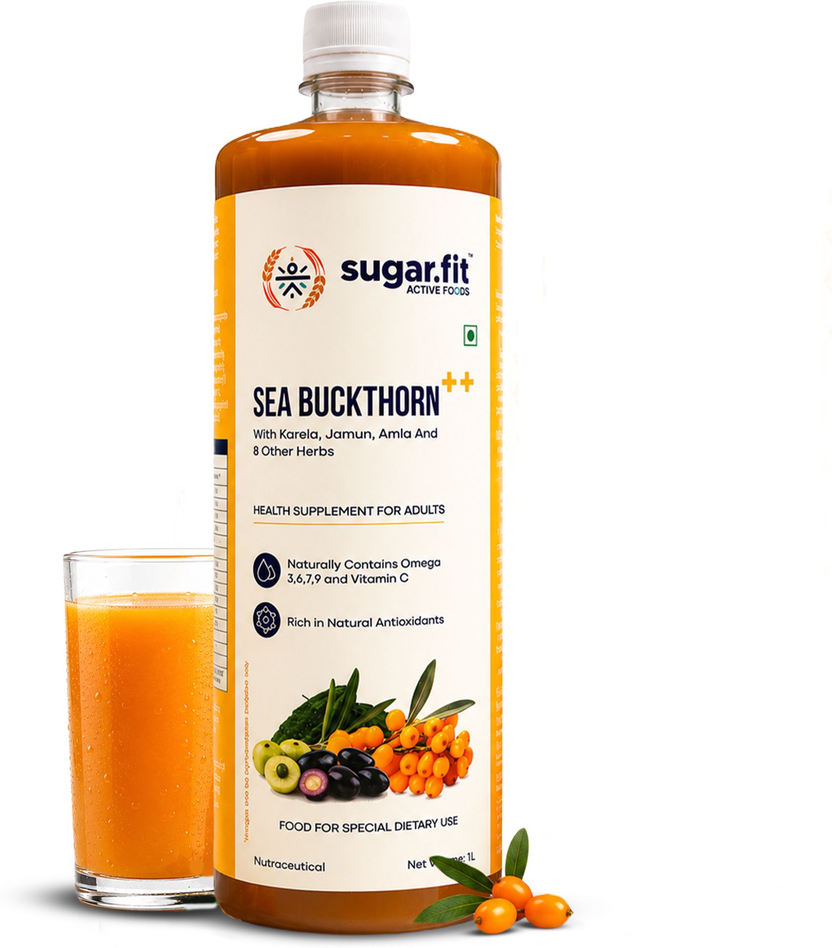sugar.fit Sea Buckthorn Juice + 13 Herbs | Rich in Antioxidant, Omega 3,6,7,9 & Vitamin C-picture-28