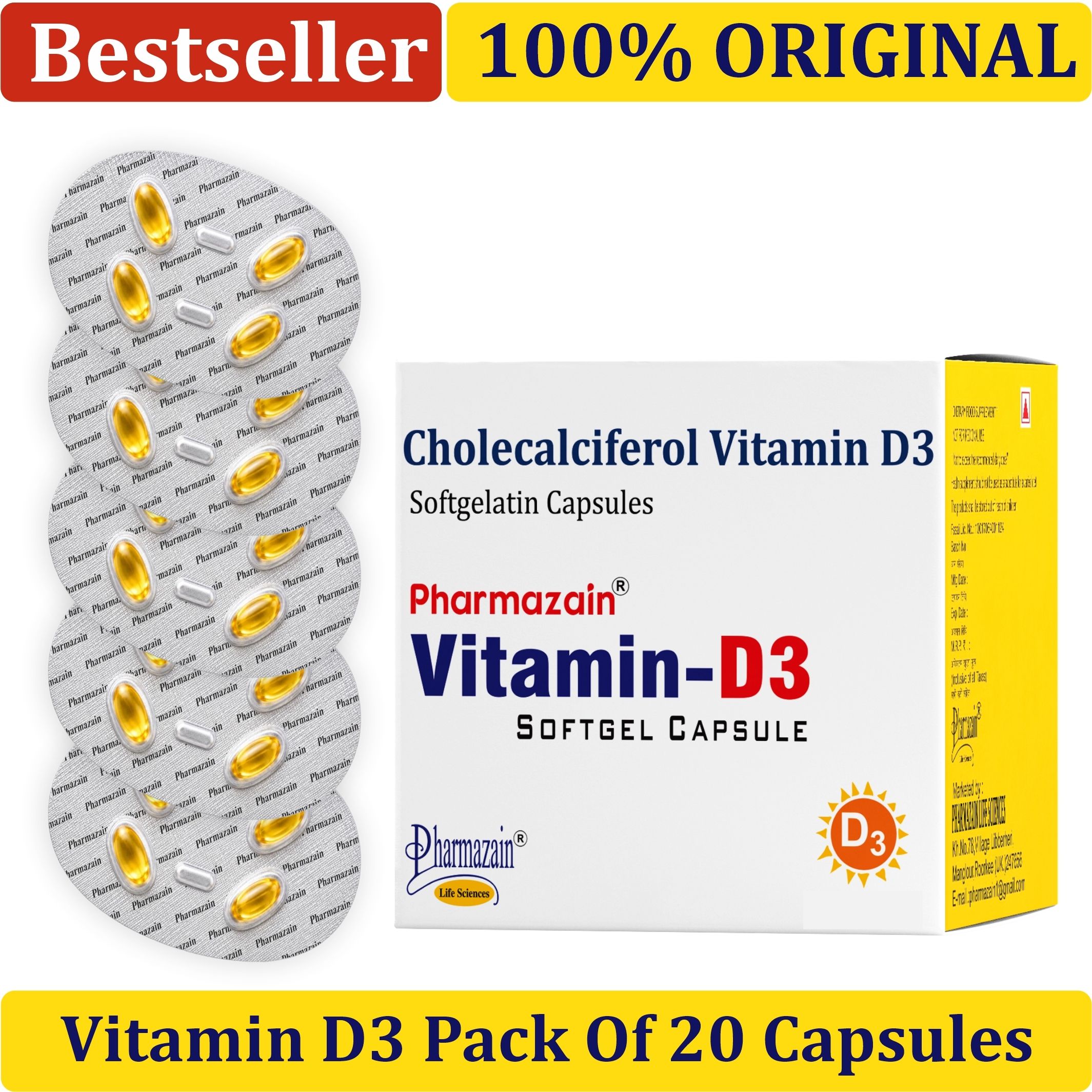 Vitamin D3 Softgel Capsules 600 IU for Bone Health, Muscle Strength & Immunity-image-48