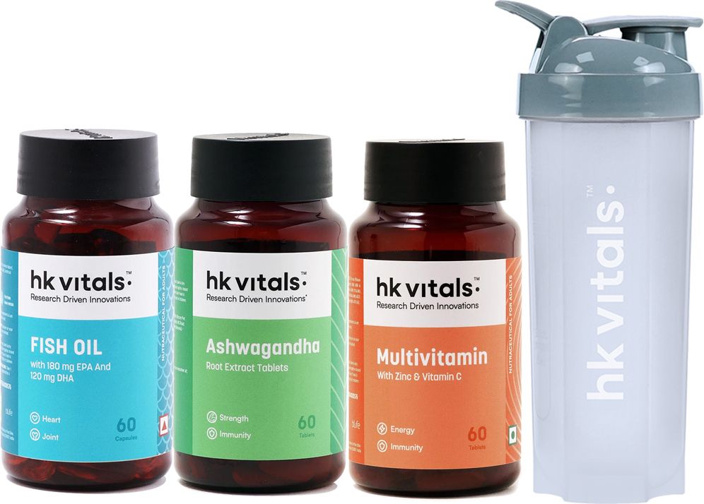 HK Vitals Multivitamin, 60 N, Fish Oil 1000mg, Ashwagandha 500mg & 650 ml Shaker-picture-11