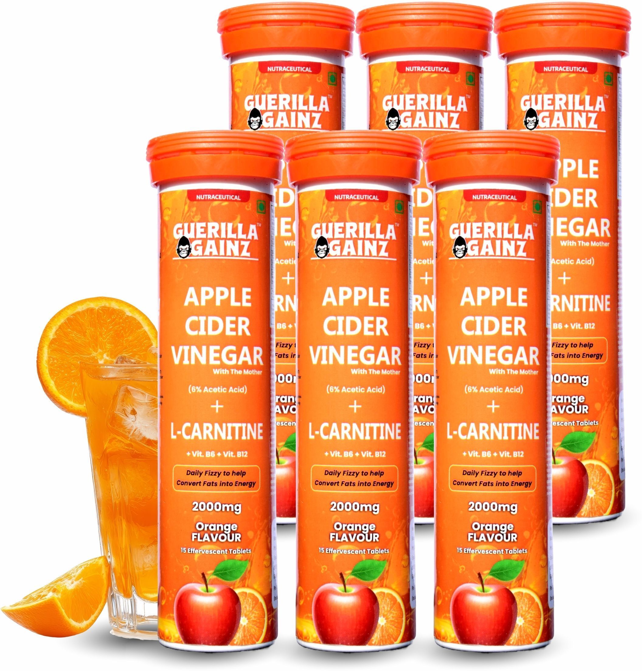 guerilla gainz ACV + L Carnitine 2000 mg Helps Convert fat into Energy Orange Flavour (6 x 15 )-picture-35
