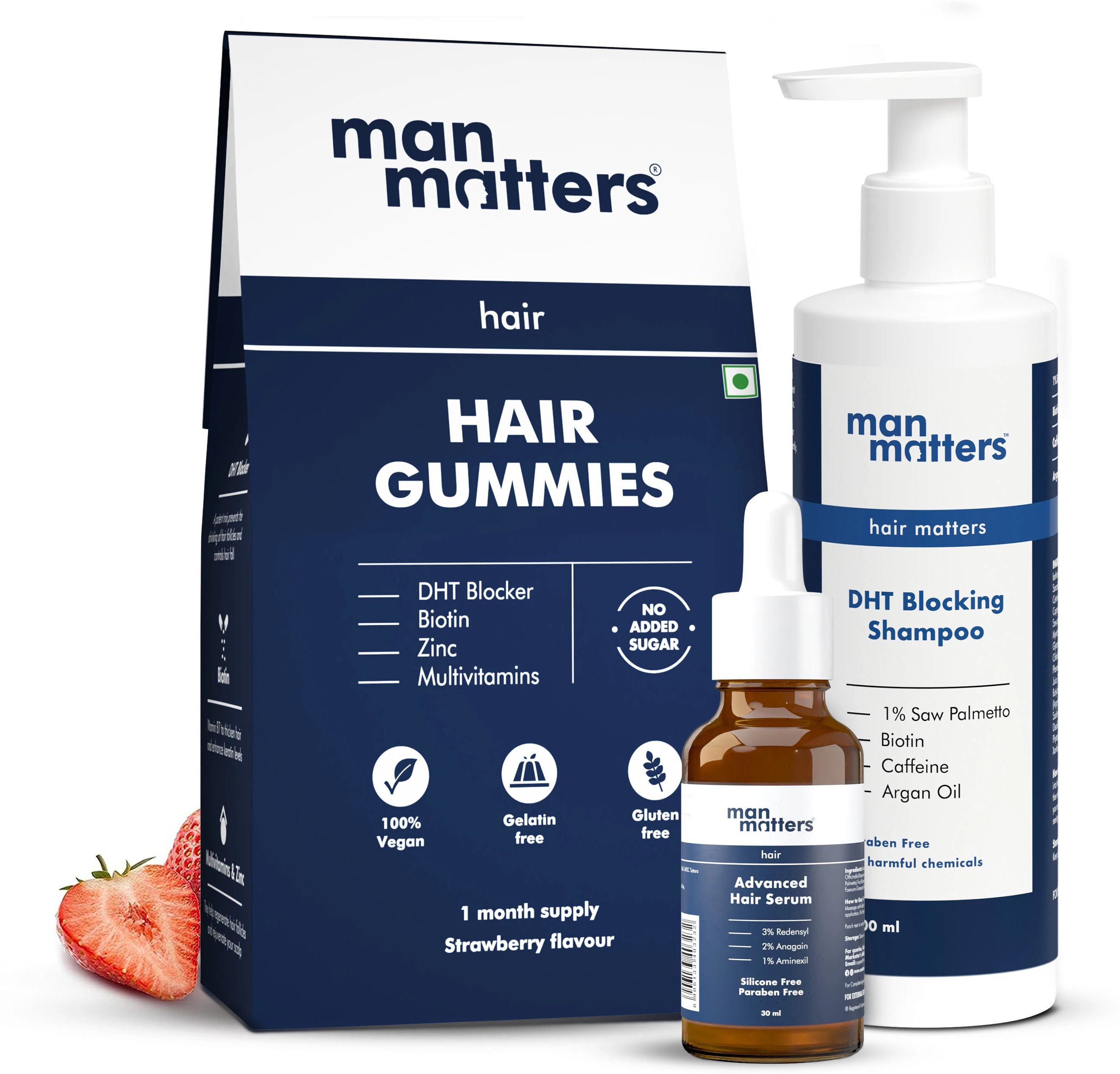 Biotin Gummies 30N, Hair Serum 30ml & Anti-Hair-Fall Shampoo 200ml Combo