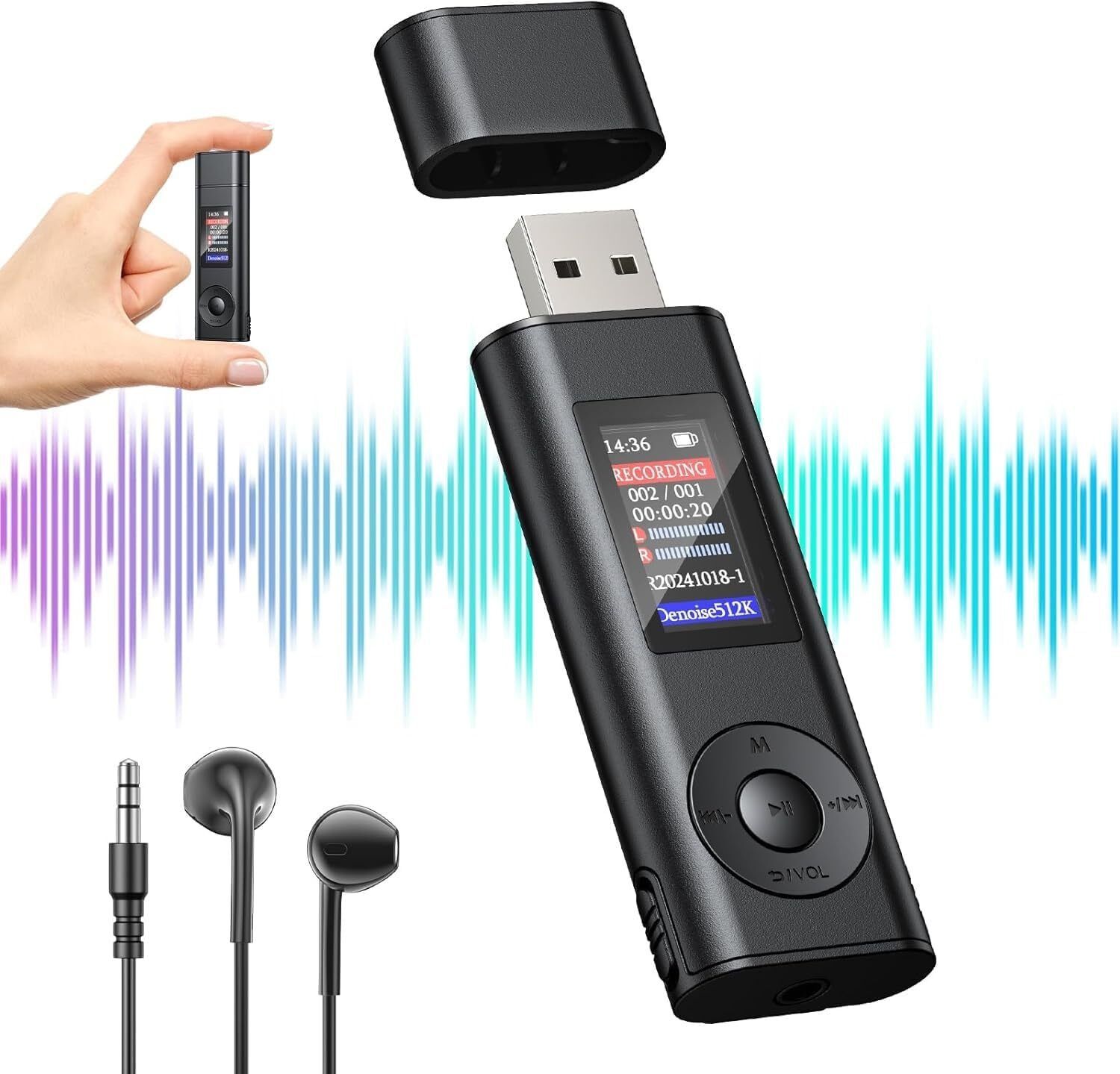 CASON 32GB Voice Recorder Device with AI Noise Reduction & Mp3 Player with Earphones 32 GB Voice Recorder-picture-17