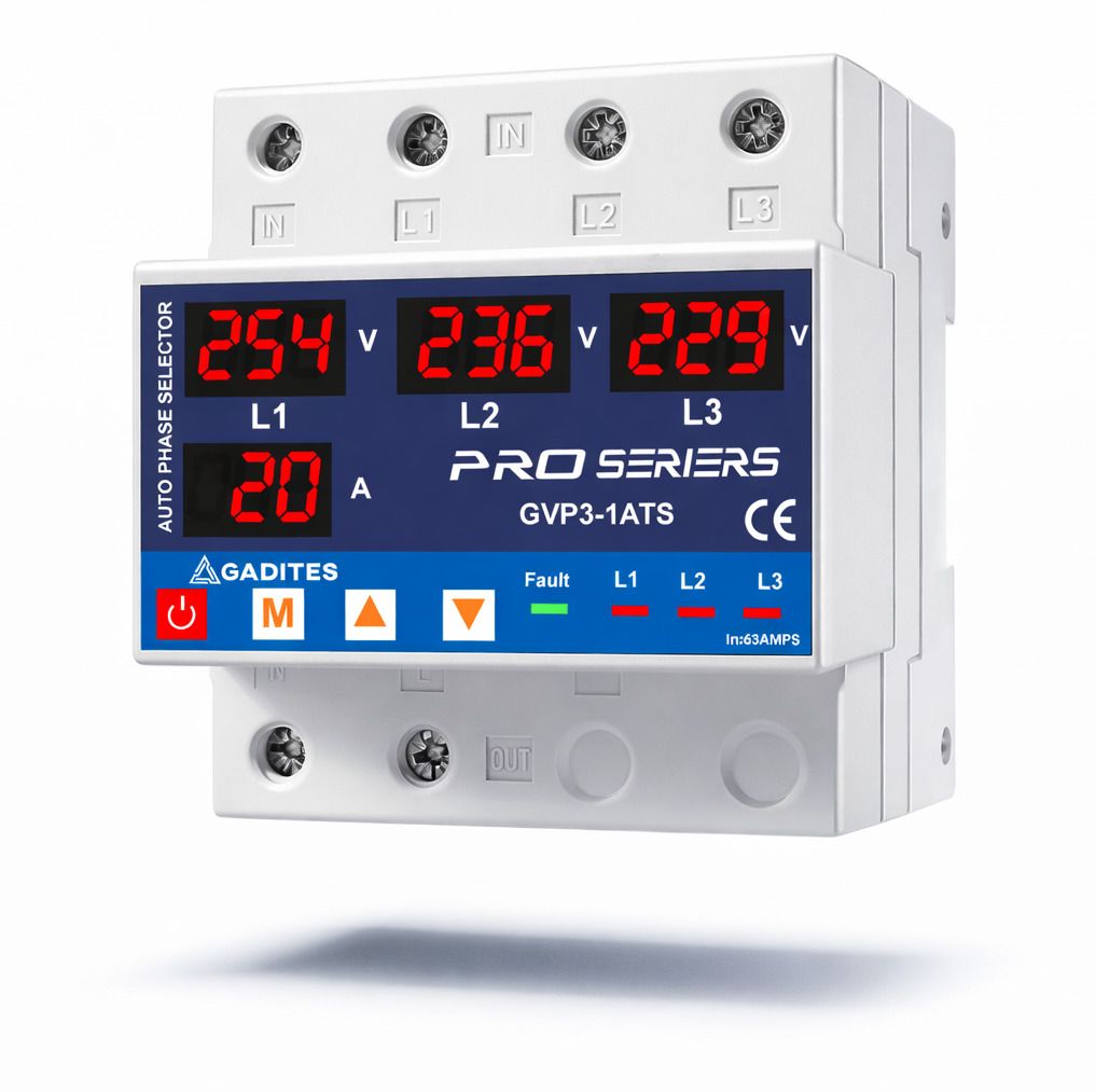 gadites 63A Automatic Phase Selector | 3 Phase to 1 Phase Auto Changeover Switch | Digital Display | Over & Under Voltage + Overload Protection | DIN Rail Mount-picture-27