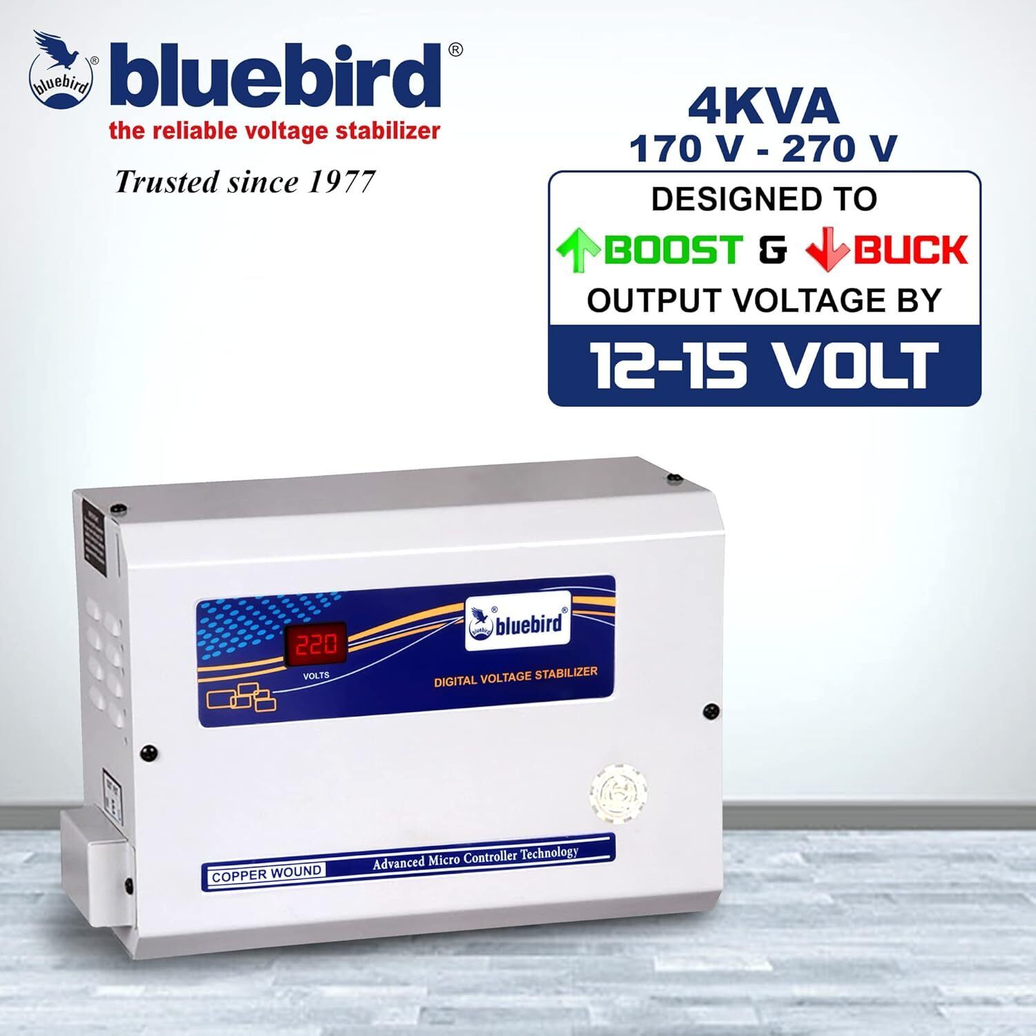 bluebird BA417C 4KVA 170V-280V COPPER WOUNDED TWO STEP VOLTAGE STABILIZER FOR 1 AC UPTO 1.5 TON-picture-24