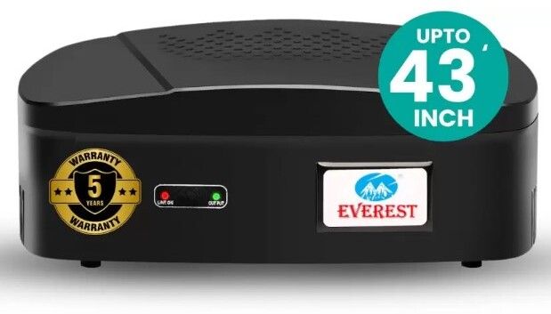 Voltage Stabilizer ENT 60 New ModeUpto 43 Inches LED TV/Music Syst /DTH EVEREST Automatic Voltage Stab New Model ABS Body Design Volt Range 90V to 290V