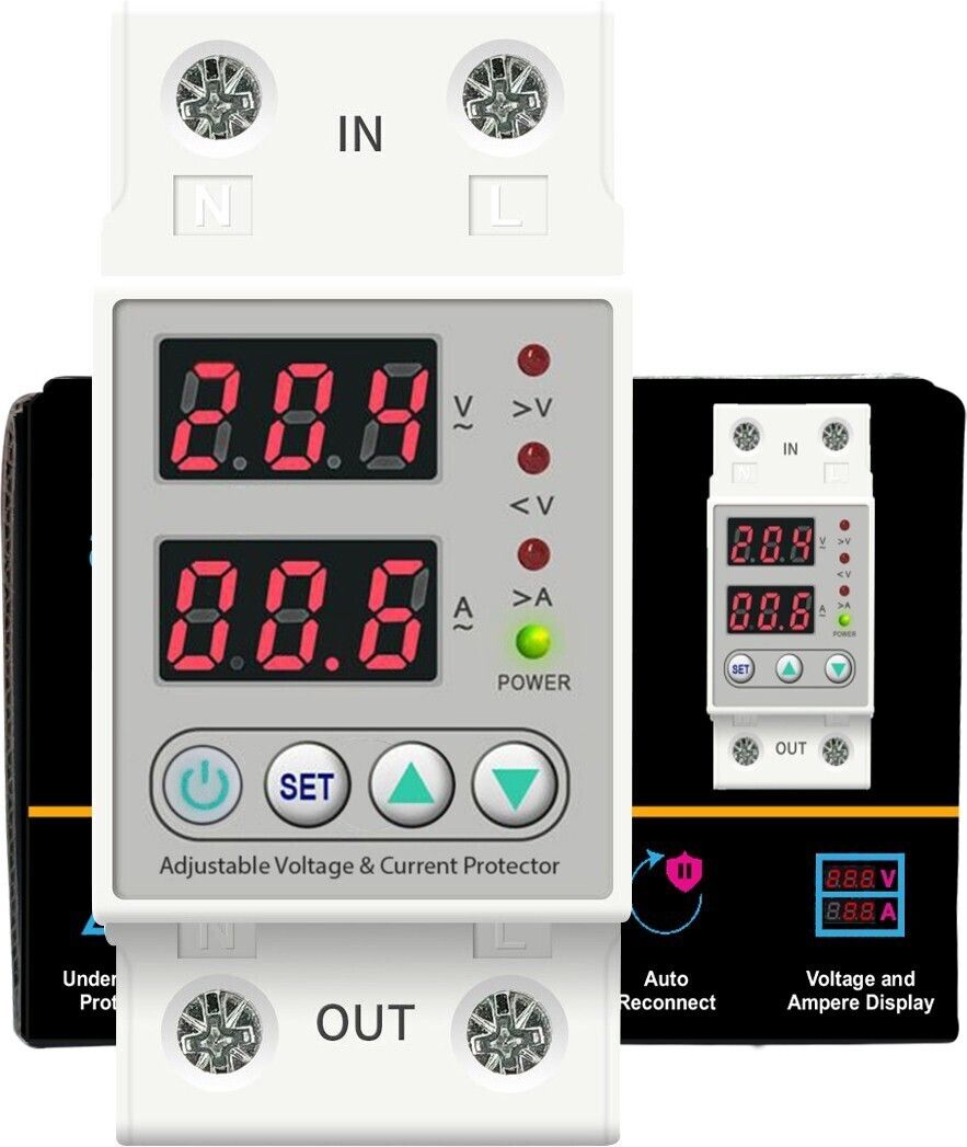 Automatic Over/Under Voltage (Adjustable Setting) Protection with Auto Re-Connect LED Display Standard Din-Rail Mounted Single Phase 220V, 63A Voltage Protection-image-6