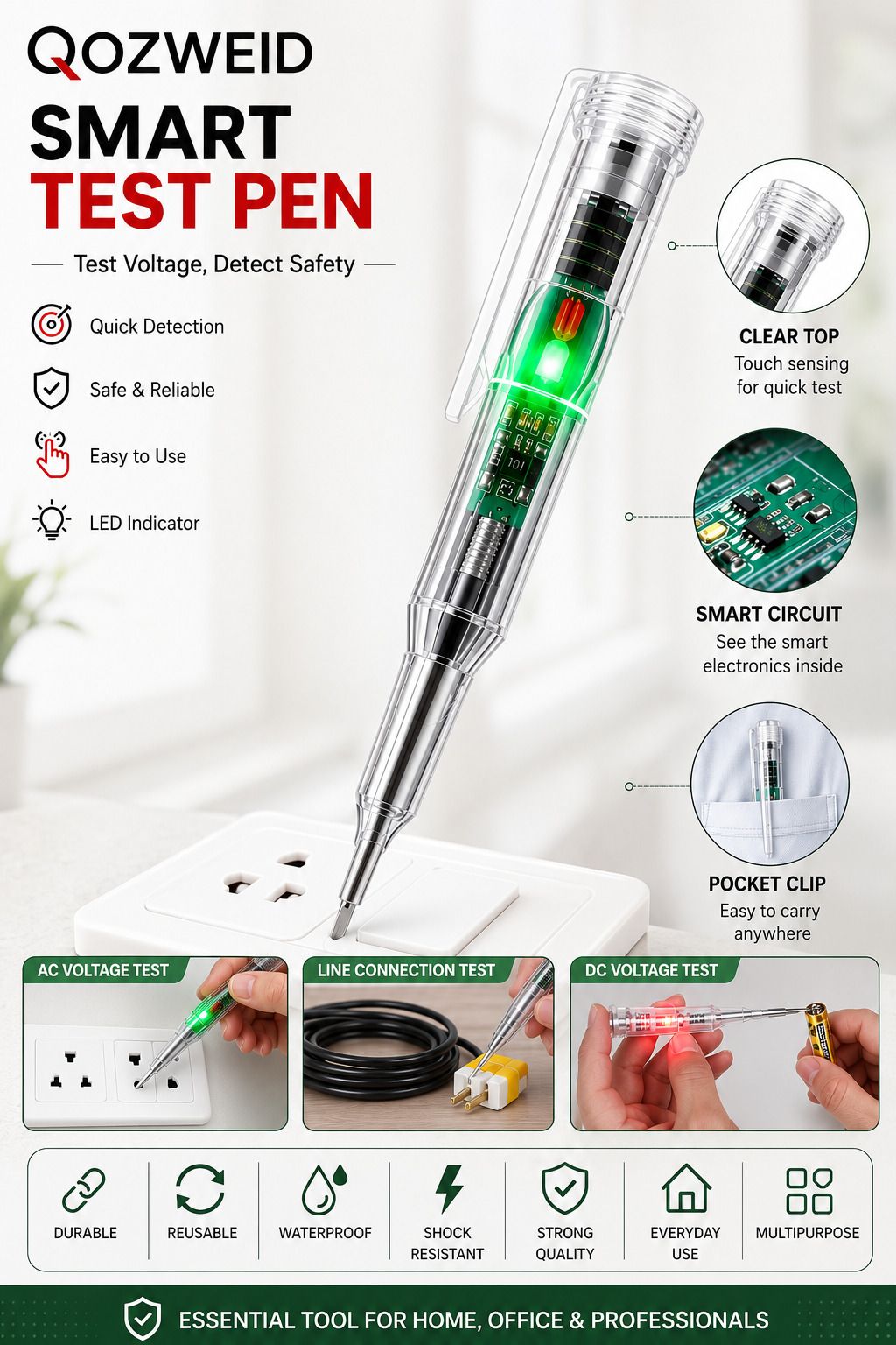qozweid High Brightness Smart Voltage Tester Screwdriver for Electrical Power Detection Digital Voltage Tester-picture-33