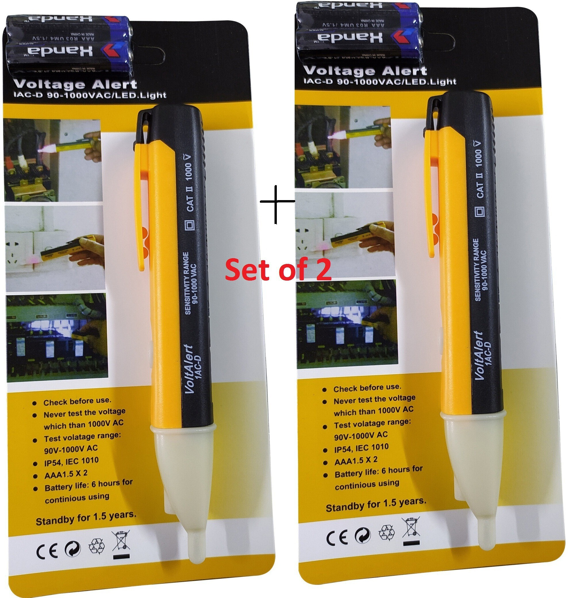 goodsbazaar 2 pc Combo Voltage Alert Pen 90~1000v Non-Contact Voltage Continuity Tester Analog Voltage Tester image 1